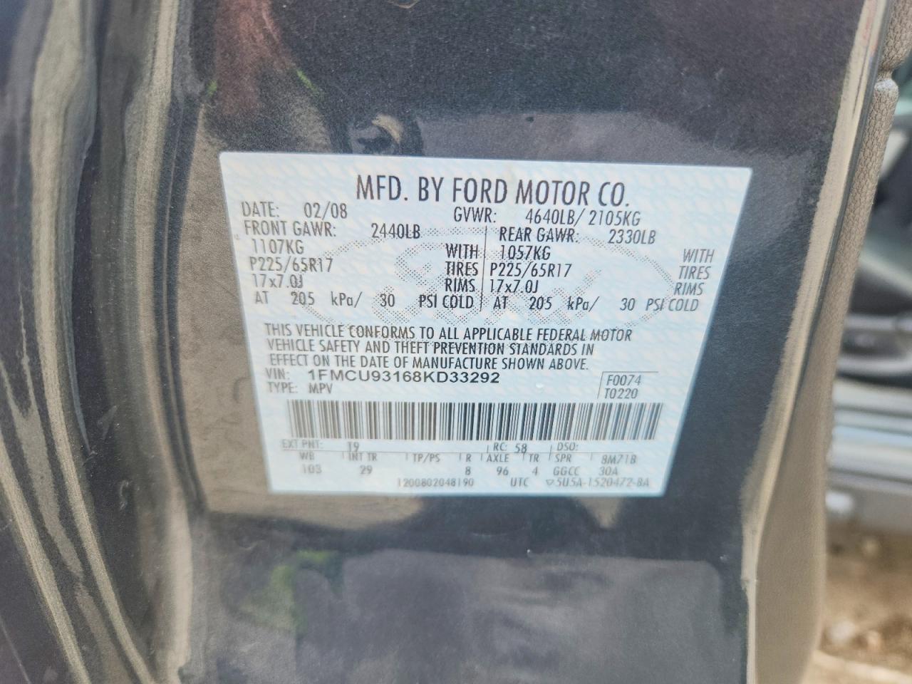 2008 Ford Escape Xlt Gray vin: 1FMCU93168KD33292