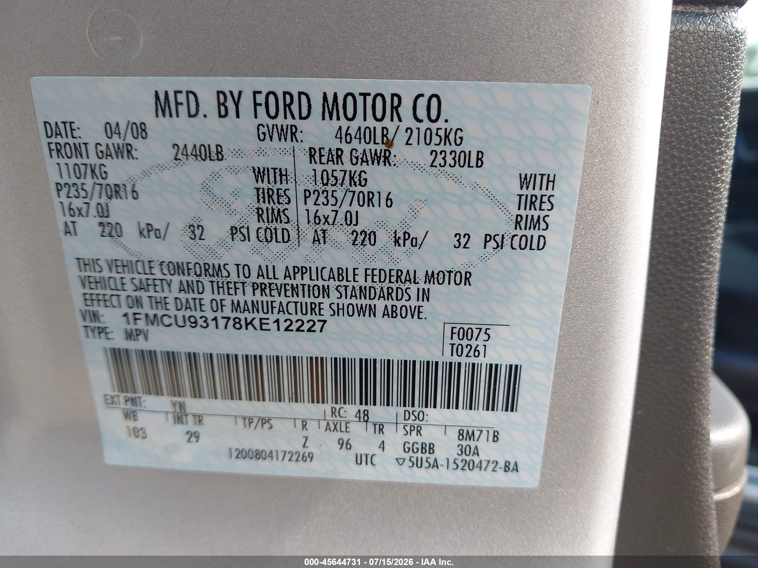 2008 Ford Escape Xlt Silver vin: 1FMCU93178KE12227