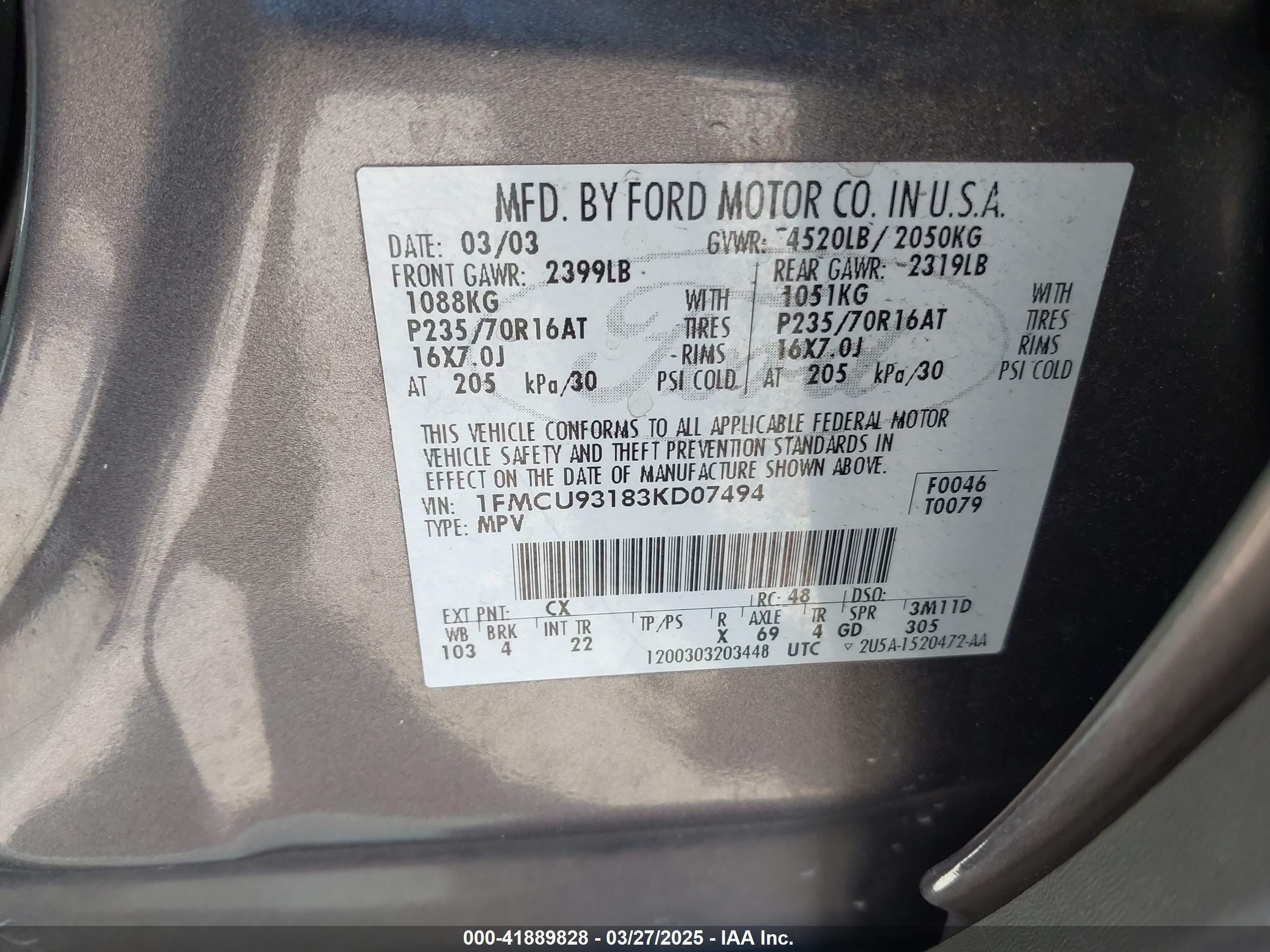 2003 Ford Escape Xlt Gray vin: 1FMCU93183KD07494