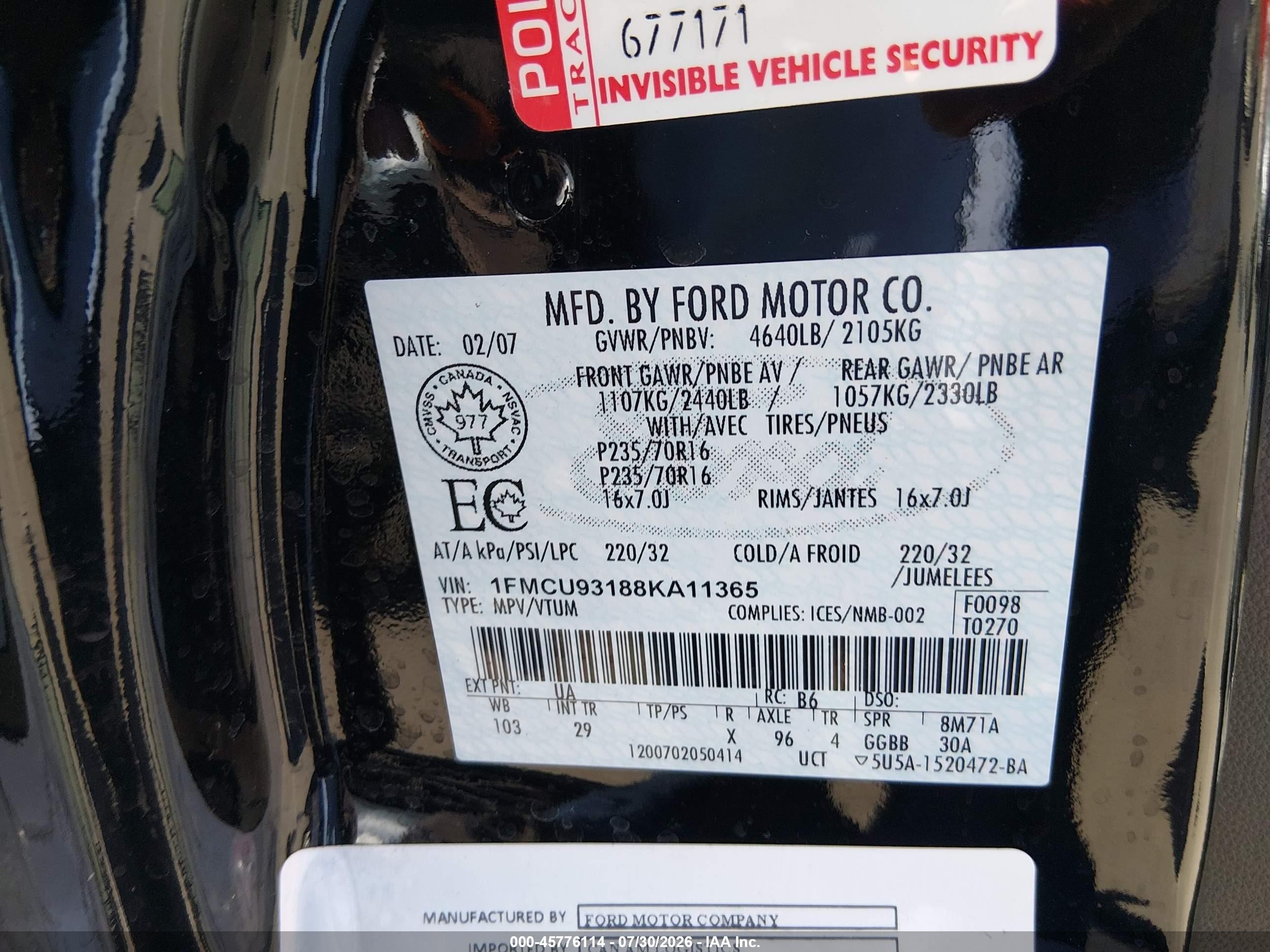 2008 Ford Escape Xlt Black vin: 1FMCU93188KA11365