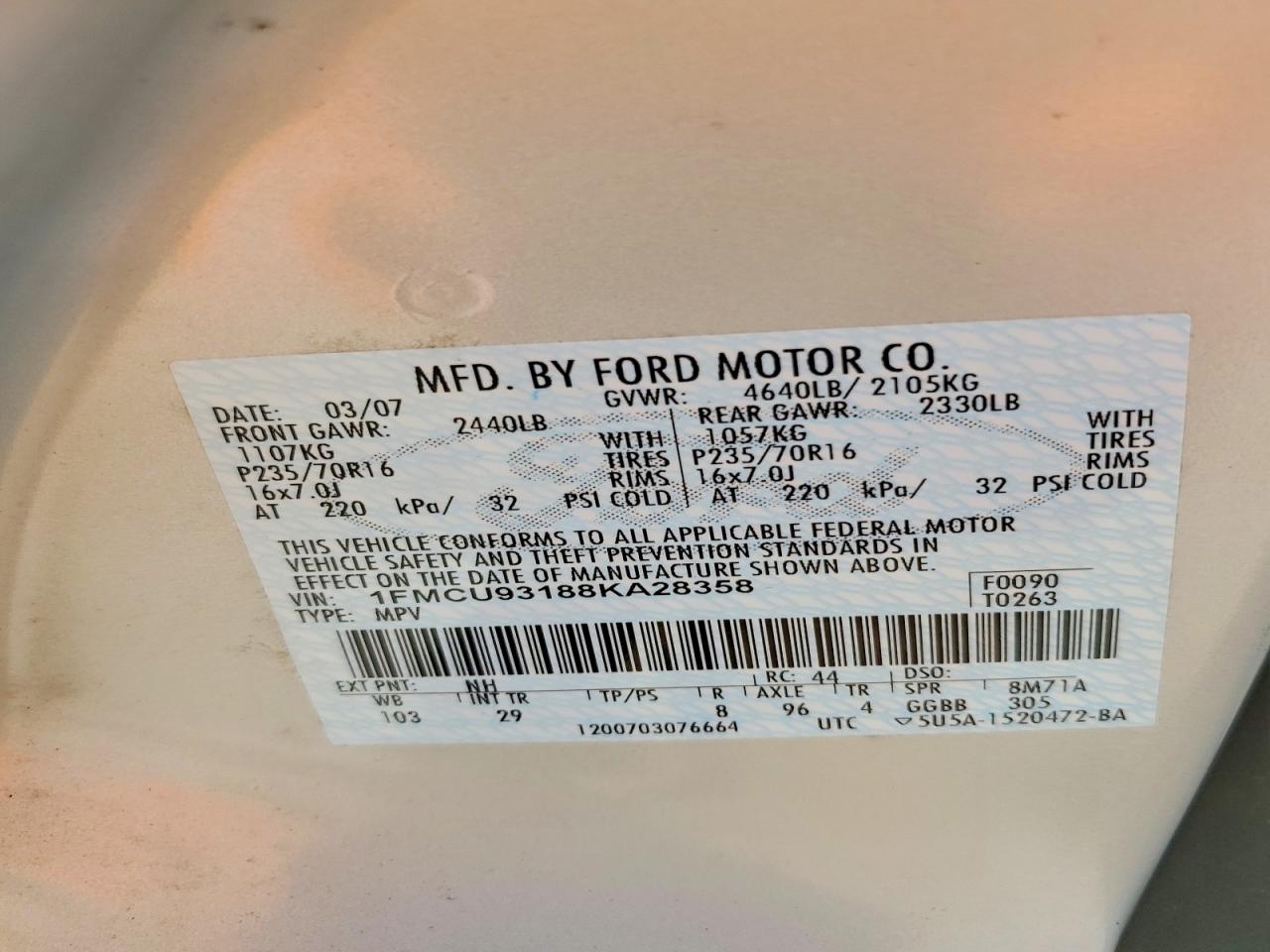 2008 Ford Escape Xlt Silver vin: 1FMCU93188KA28358