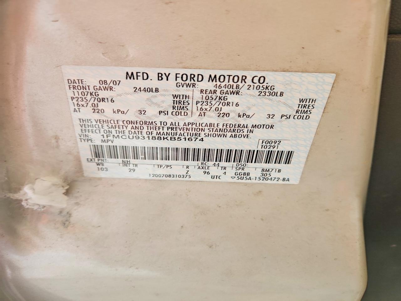 2008 Ford Escape Xlt Beige vin: 1FMCU93188KB51674