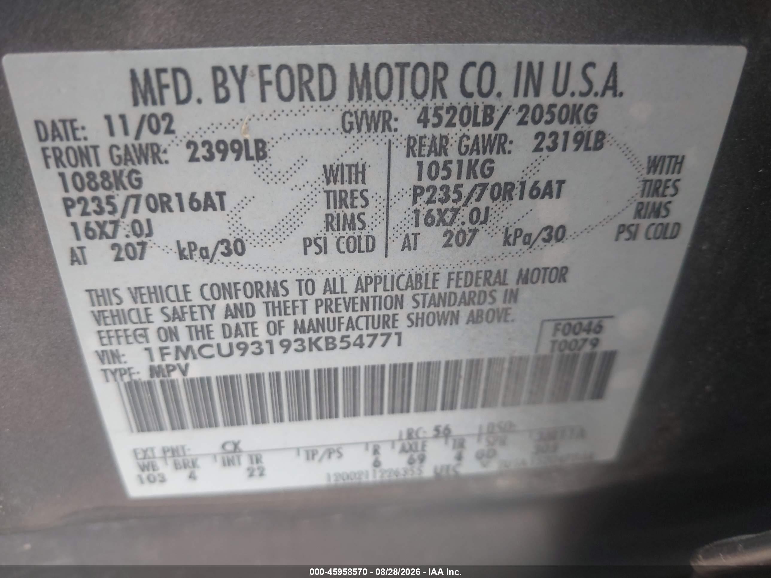 2003 Ford Escape Xlt Gray vin: 1FMCU93193KB54771