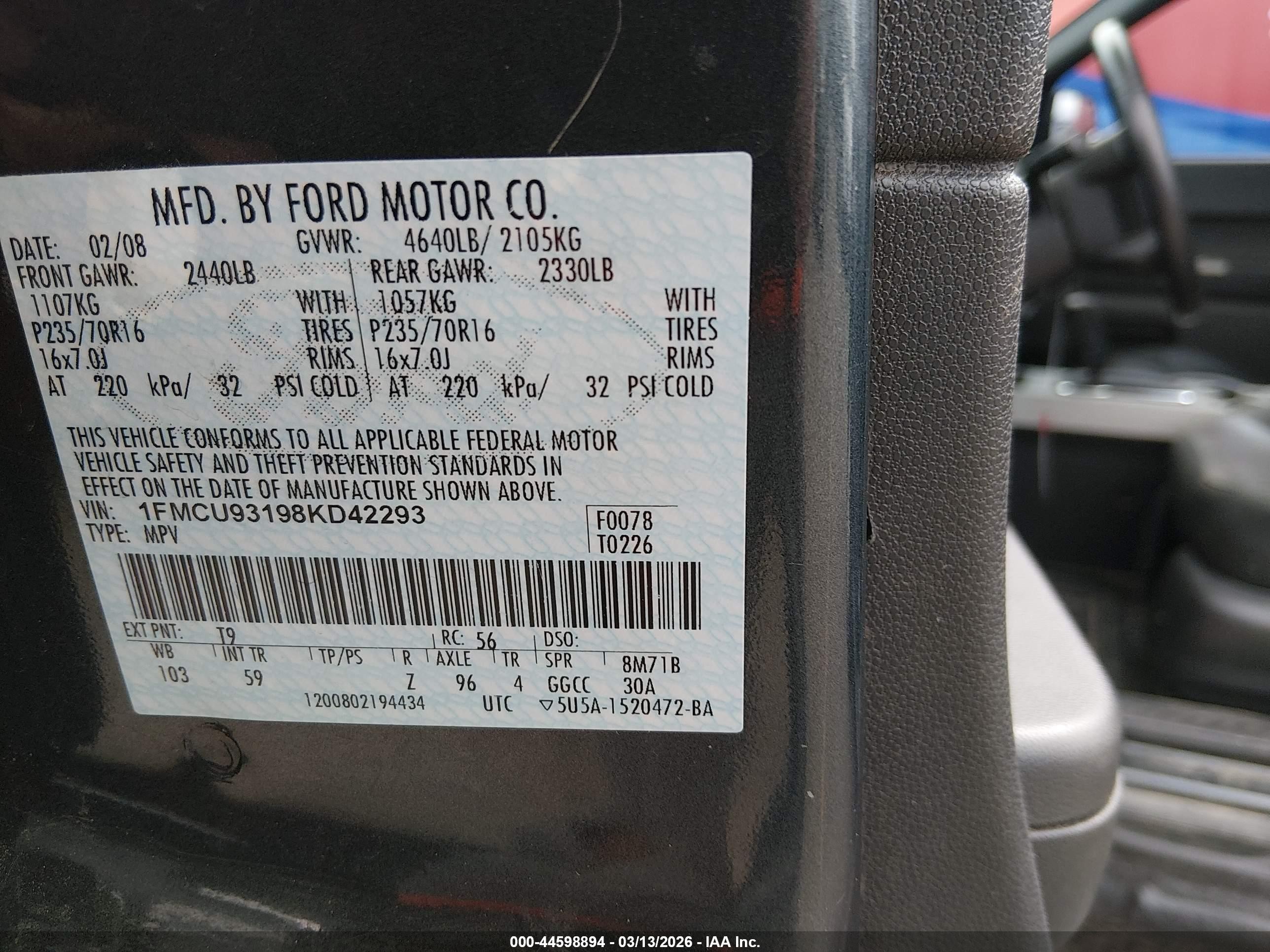 2008 Ford Escape Xlt Бирюзовый vin: 1FMCU93198KD42293
