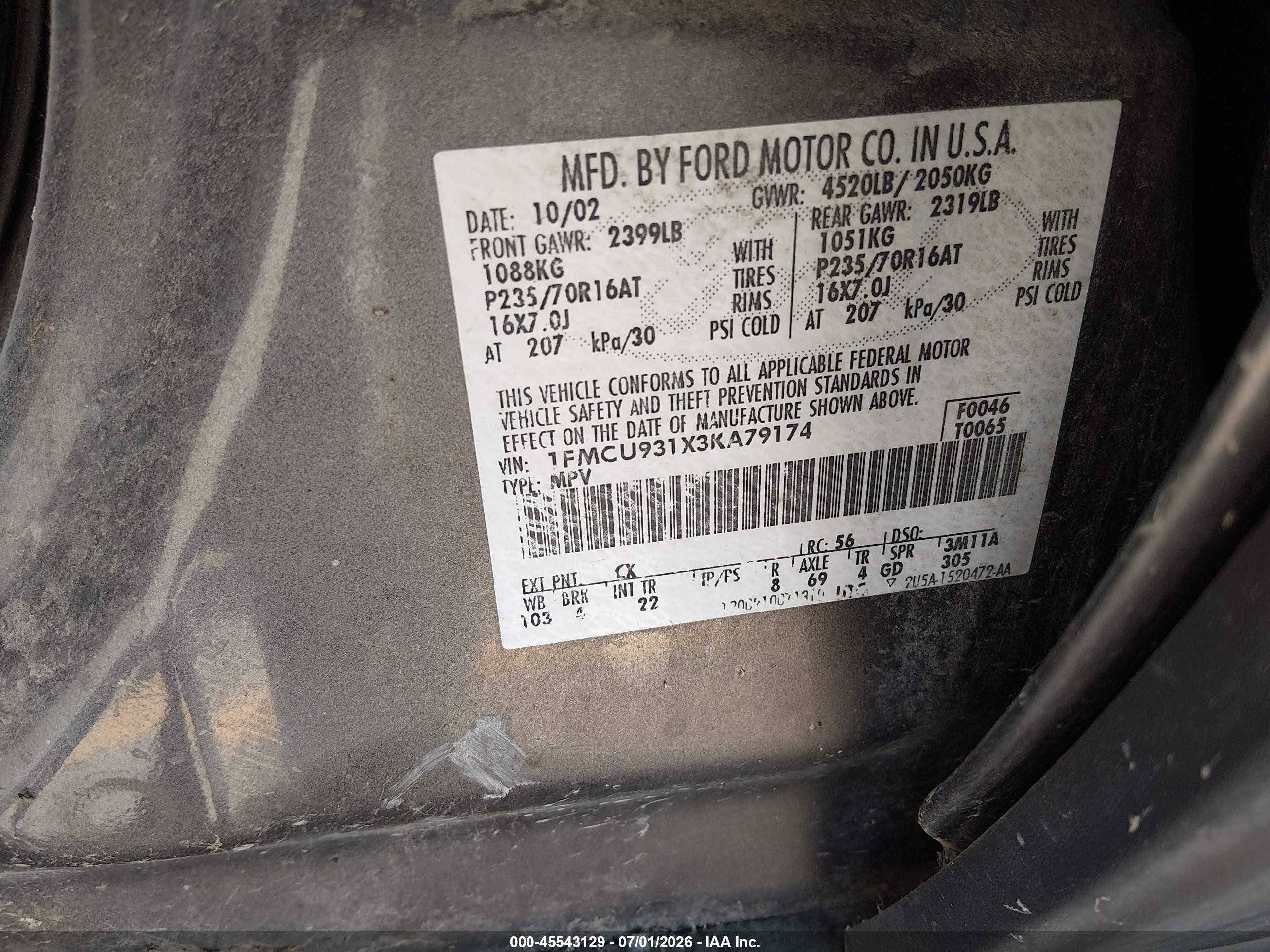 2003 Ford Escape Xlt Gray vin: 1FMCU931X3KA79174