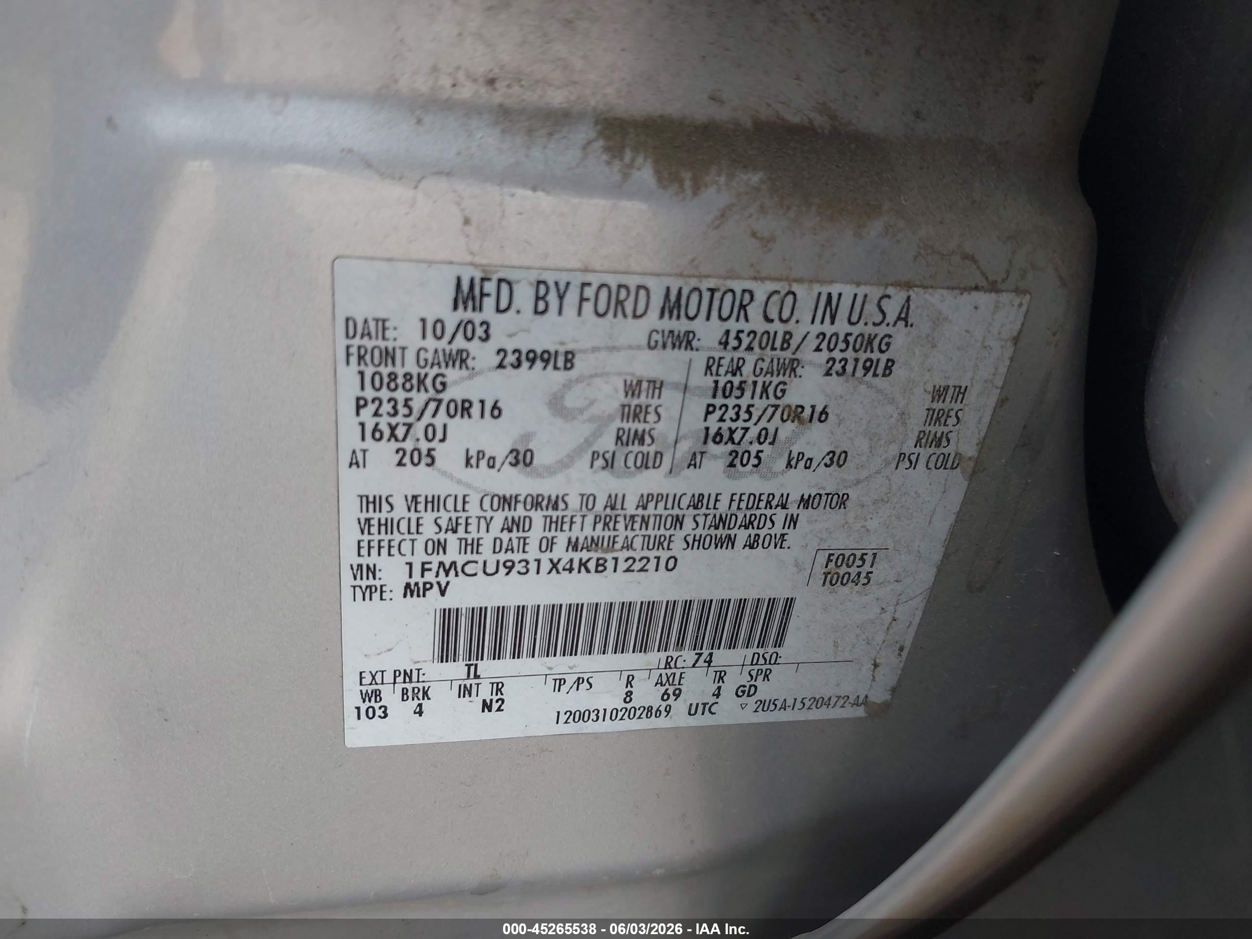 2004 Ford Escape Xlt Silver vin: 1FMCU931X4KB12210