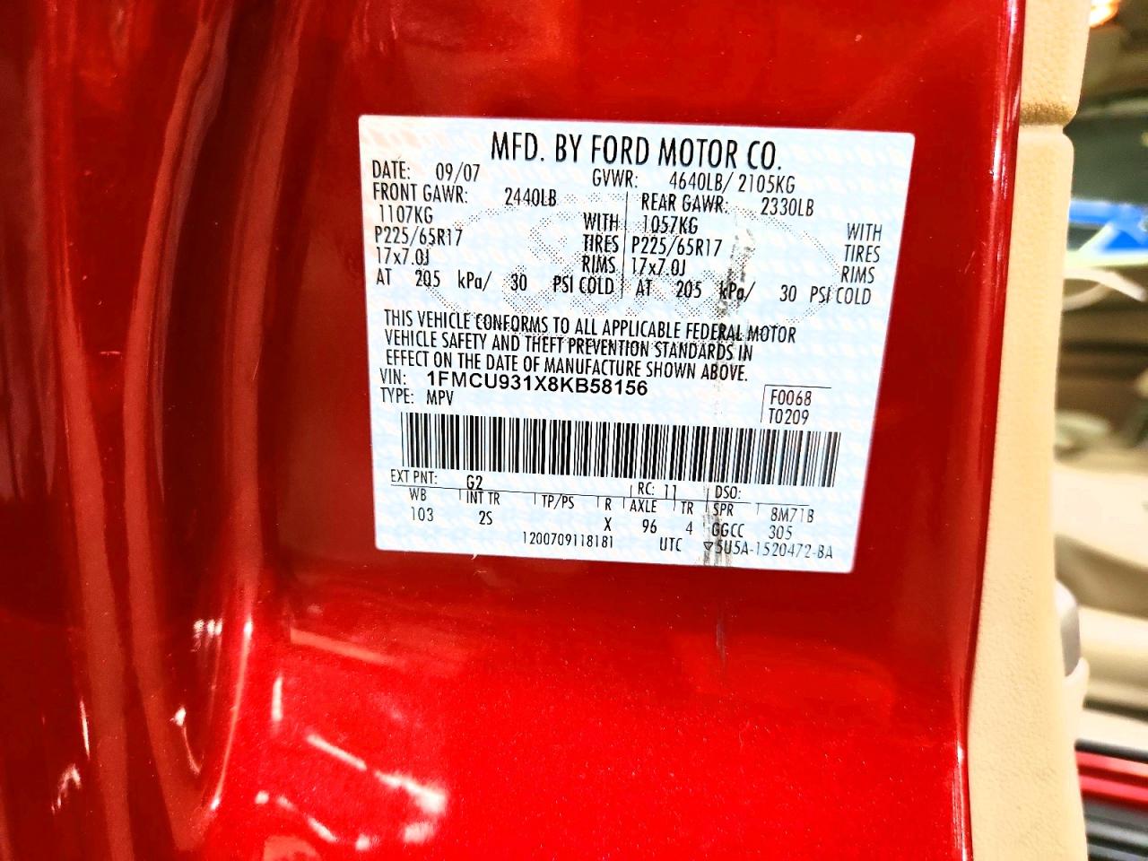2008 Ford Escape Xlt Red vin: 1FMCU931X8KB58156