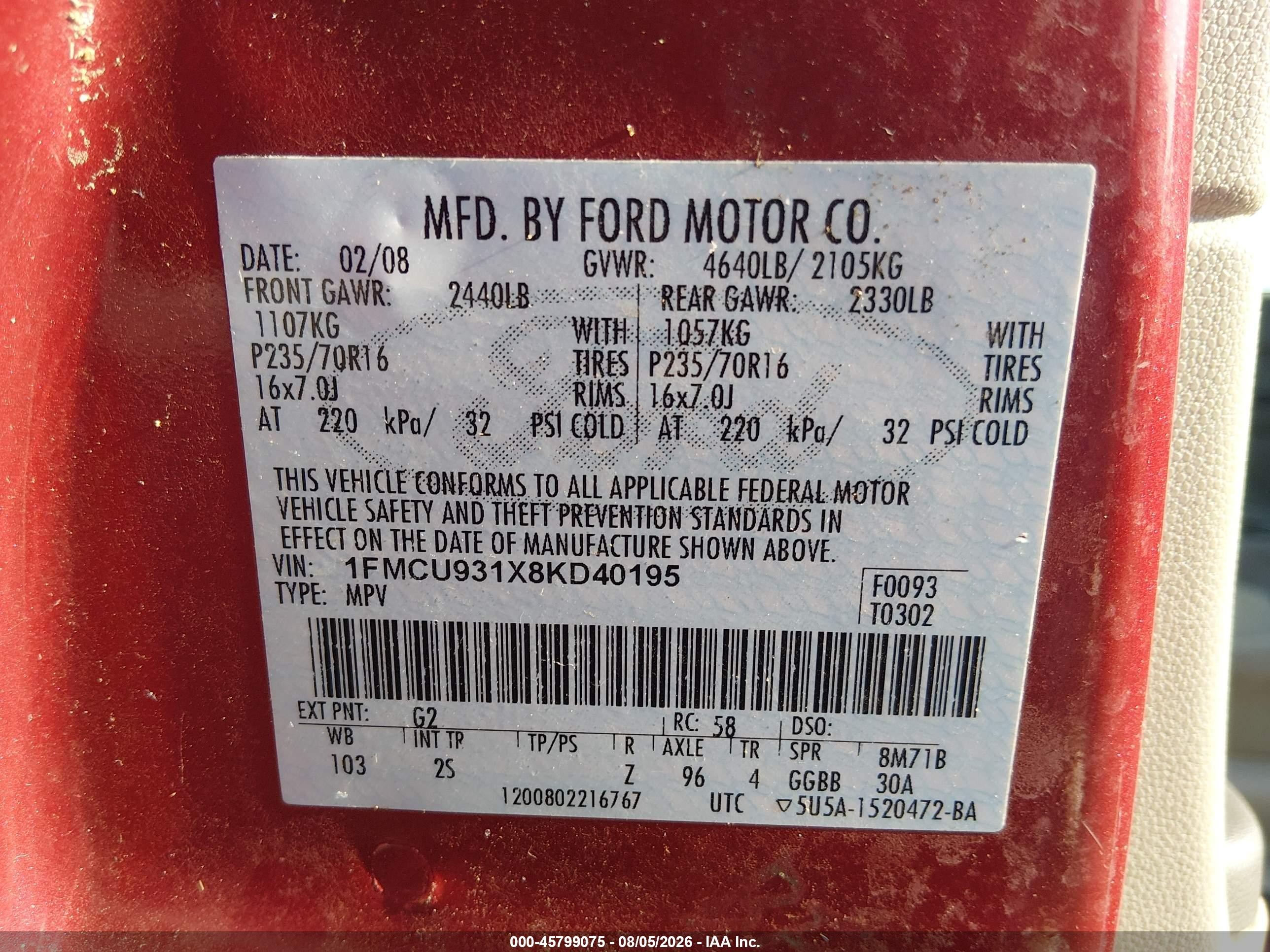 2008 Ford Escape Xlt Red vin: 1FMCU931X8KD40195