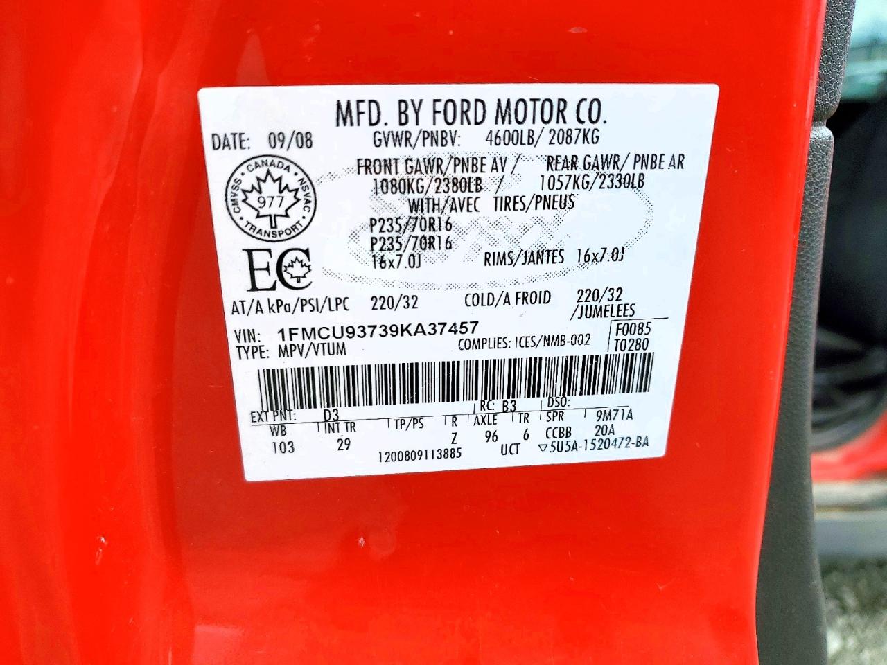 2009 Ford Escape Xlt Red vin: 1FMCU93739KA37457