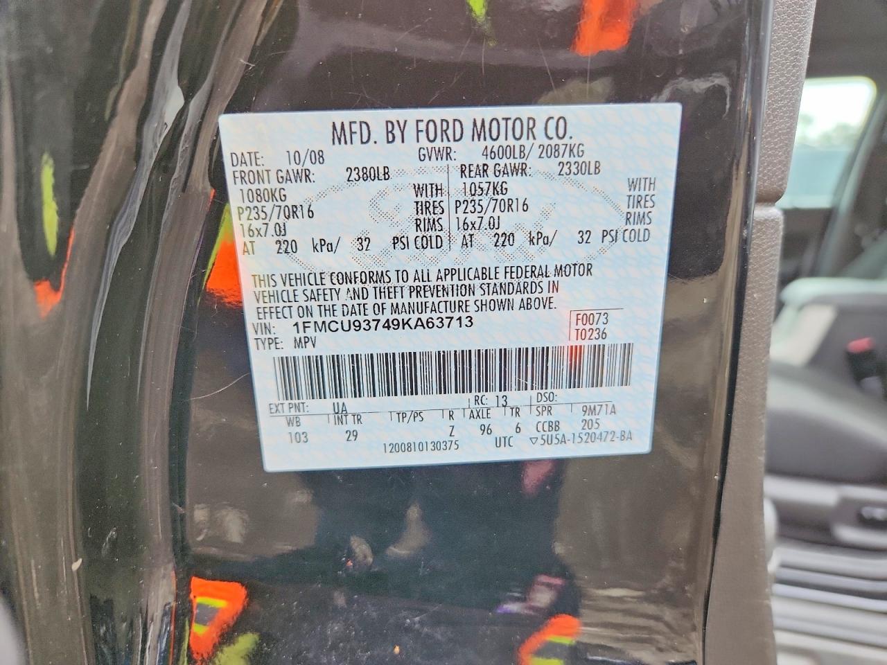 2009 Ford Escape Xlt Black vin: 1FMCU93749KA63713