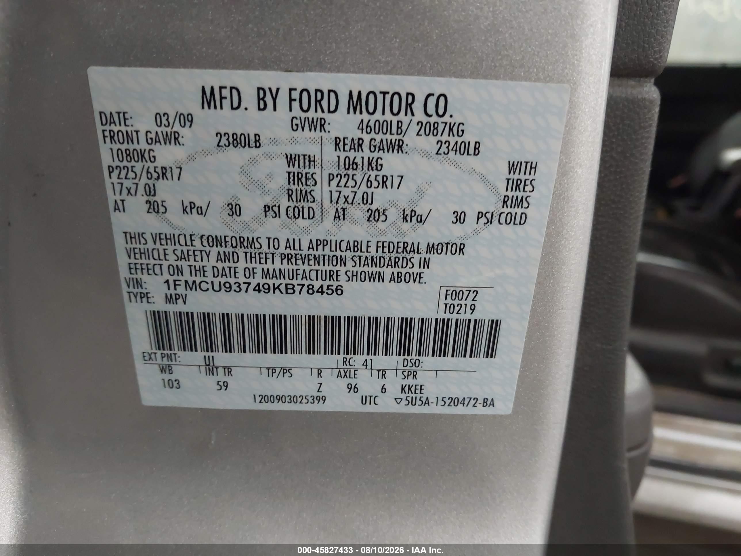 2009 Ford Escape Xlt Серебряный vin: 1FMCU93749KB78456