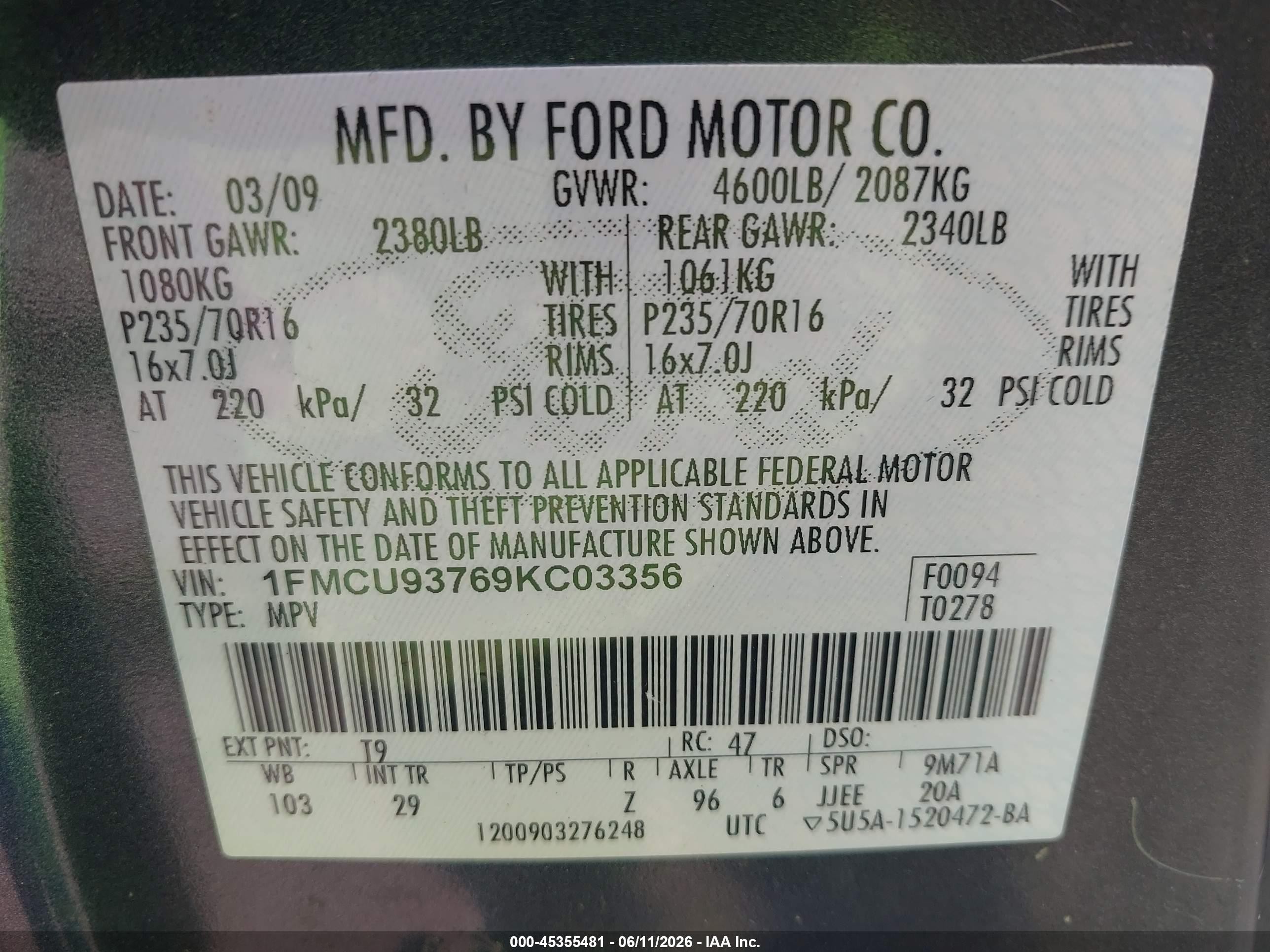 2009 Ford Escape Xlt Gray vin: 1FMCU93769KC03356