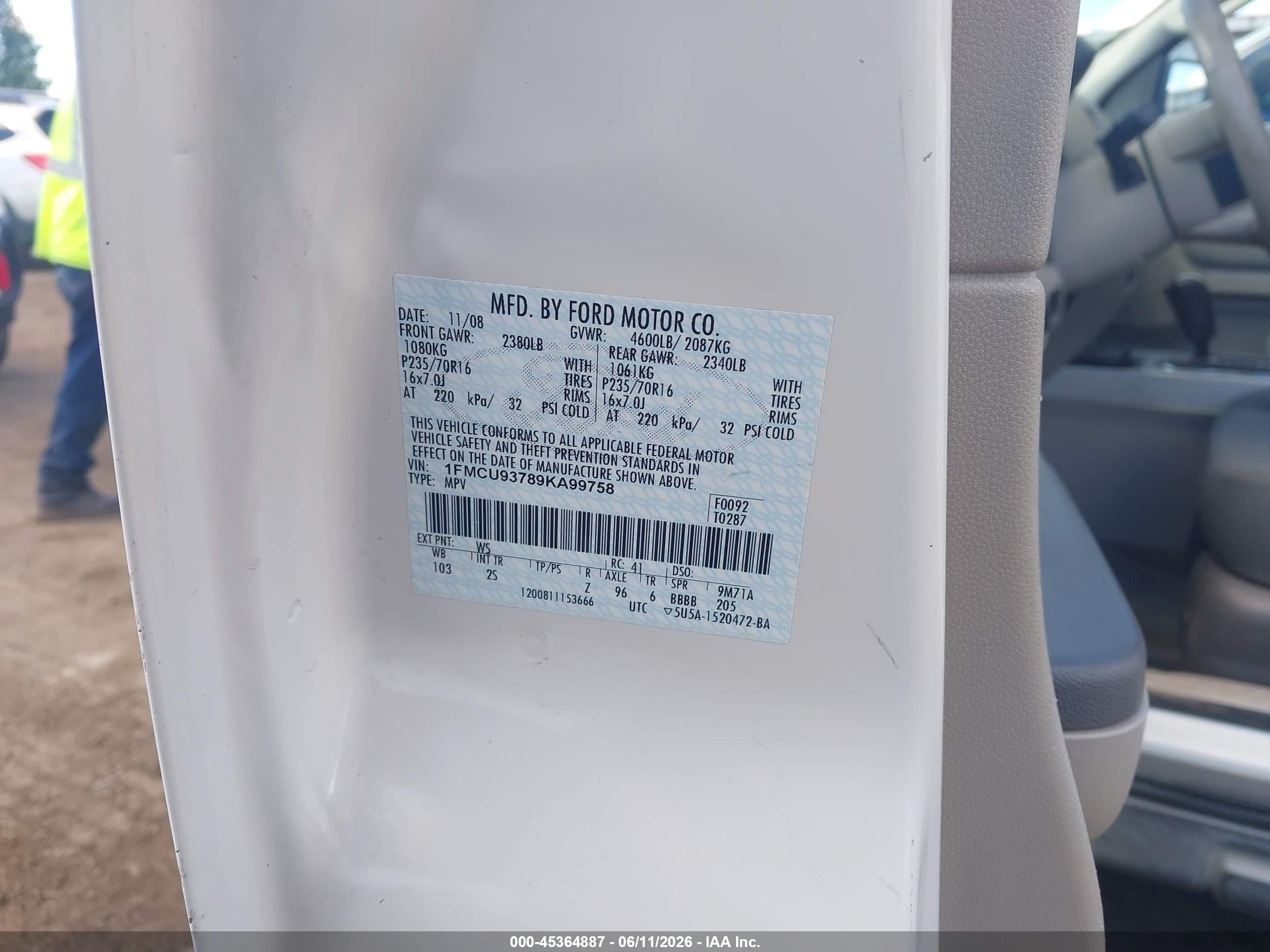 2009 Ford Escape Xlt White vin: 1FMCU93789KA99758