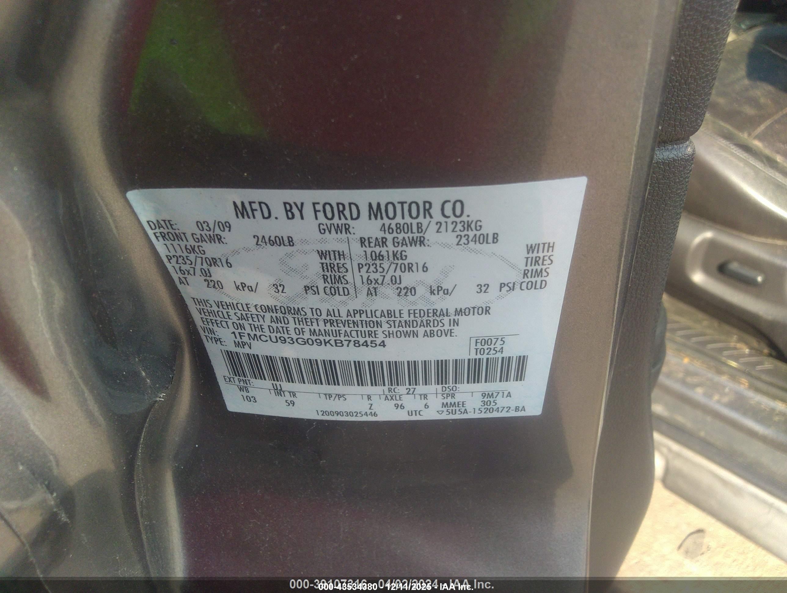 2009 Ford Escape Xlt Gray vin: 1FMCU93G09KB78454