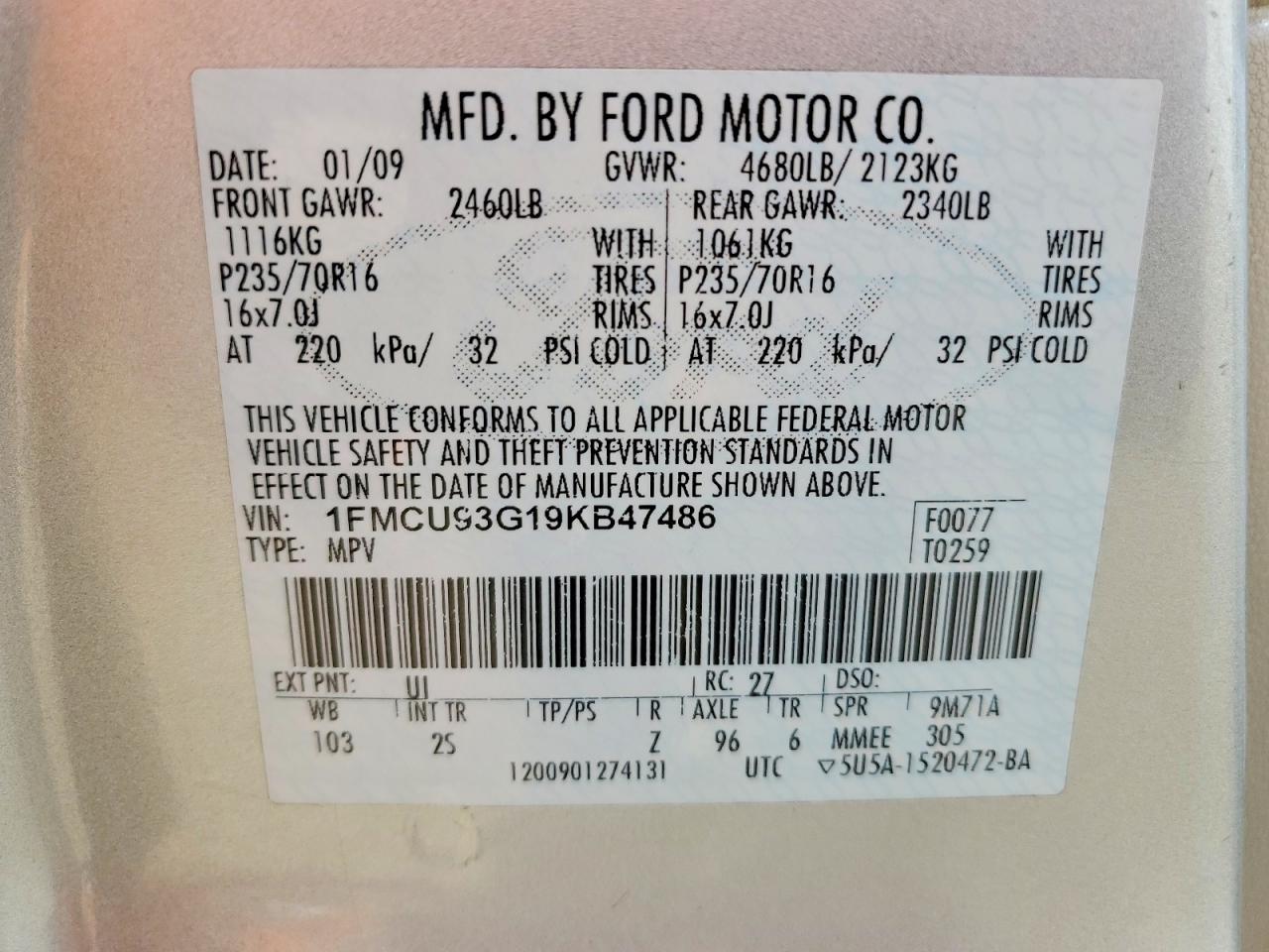2009 Ford Escape Xlt Silver vin: 1FMCU93G19KB47486
