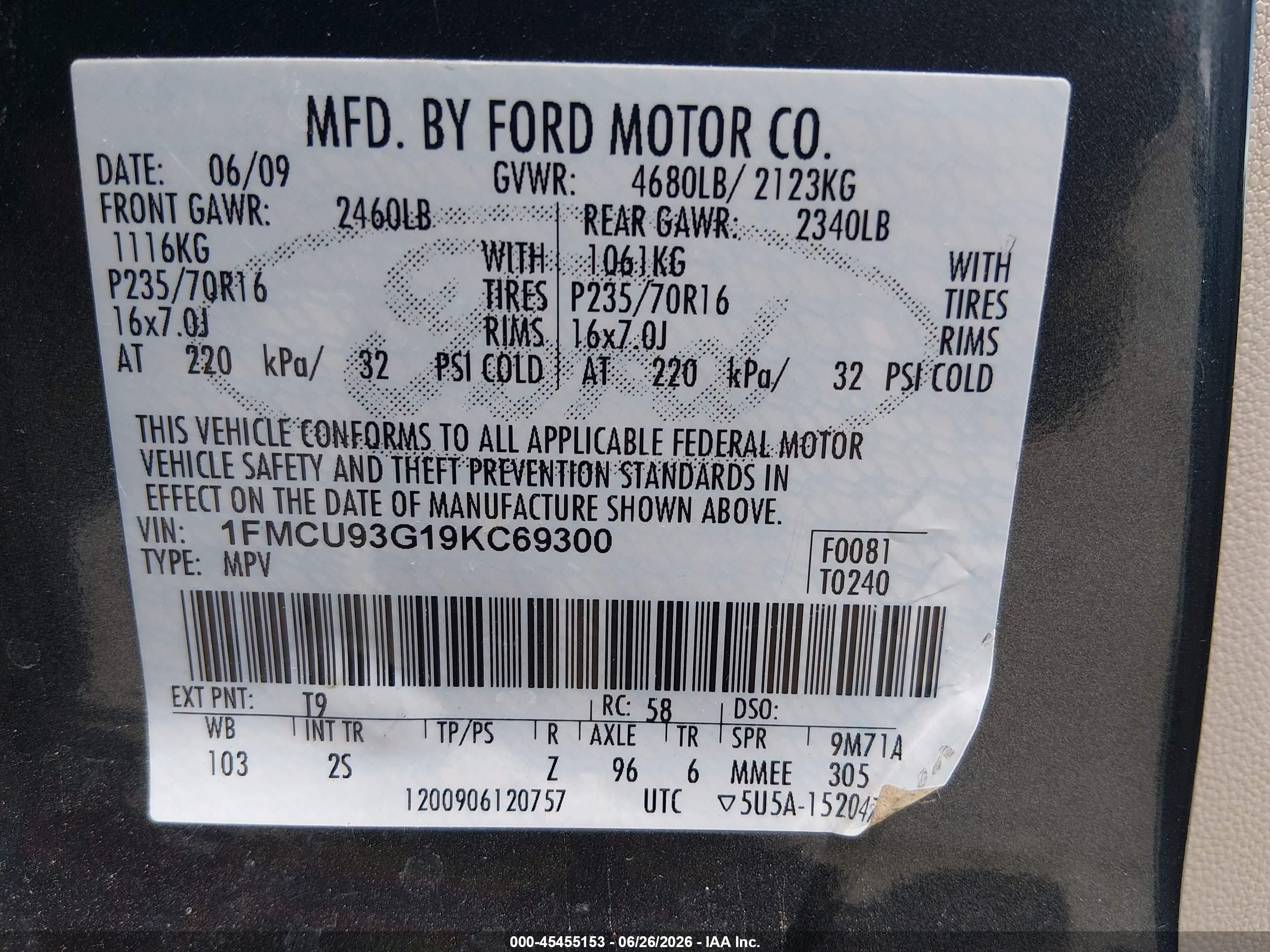 2009 Ford Escape Xlt Gray vin: 1FMCU93G19KC69300