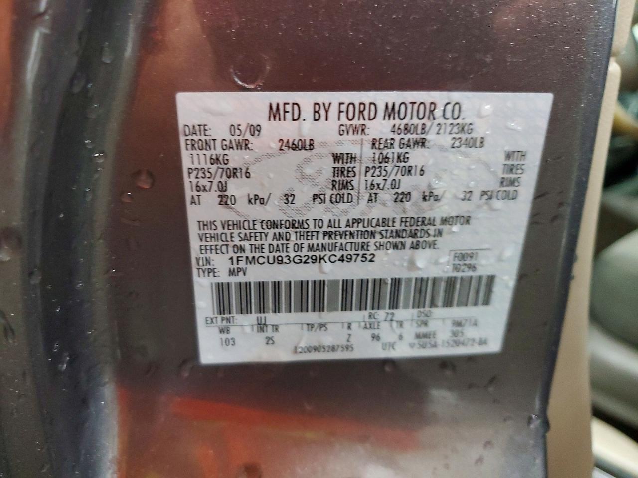 2009 Ford Escape Xlt Gray vin: 1FMCU93G29KC49752