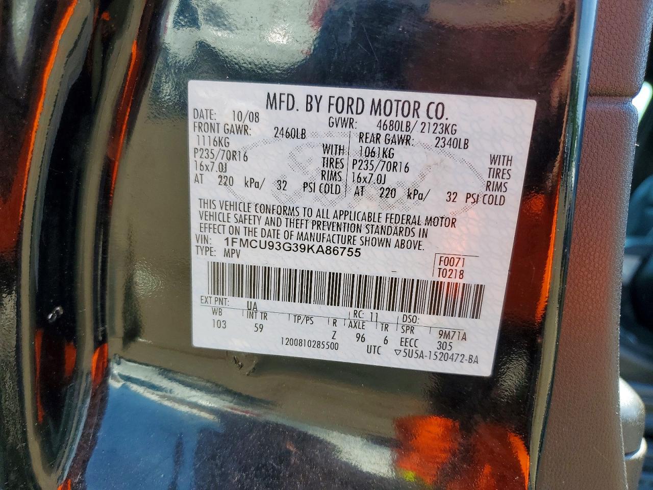 2009 Ford Escape Xlt Black vin: 1FMCU93G39KA86755