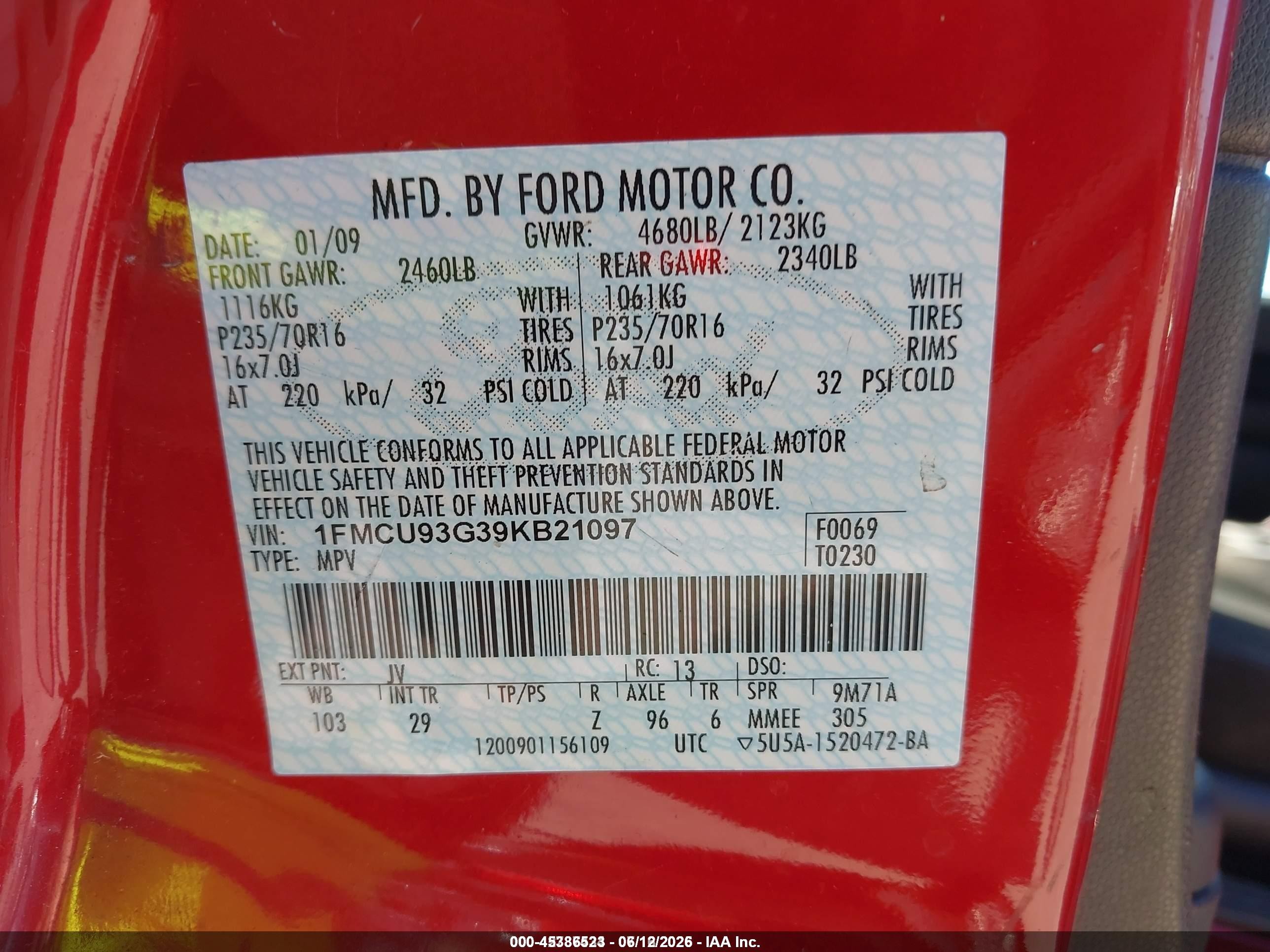 2009 Ford Escape Xlt Red vin: 1FMCU93G39KB21097