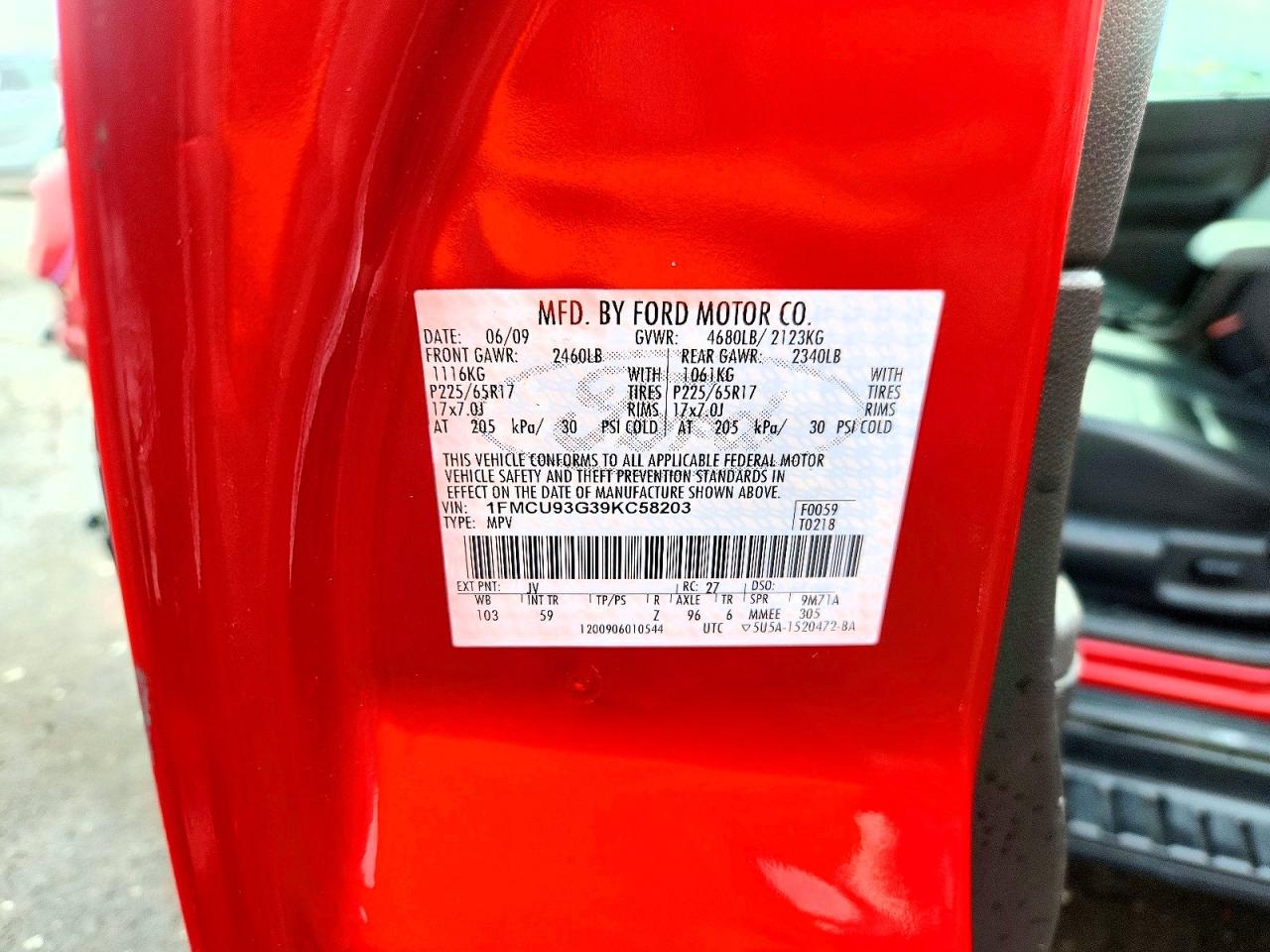 2009 Ford Escape Xlt Red vin: 1FMCU93G39KC58203