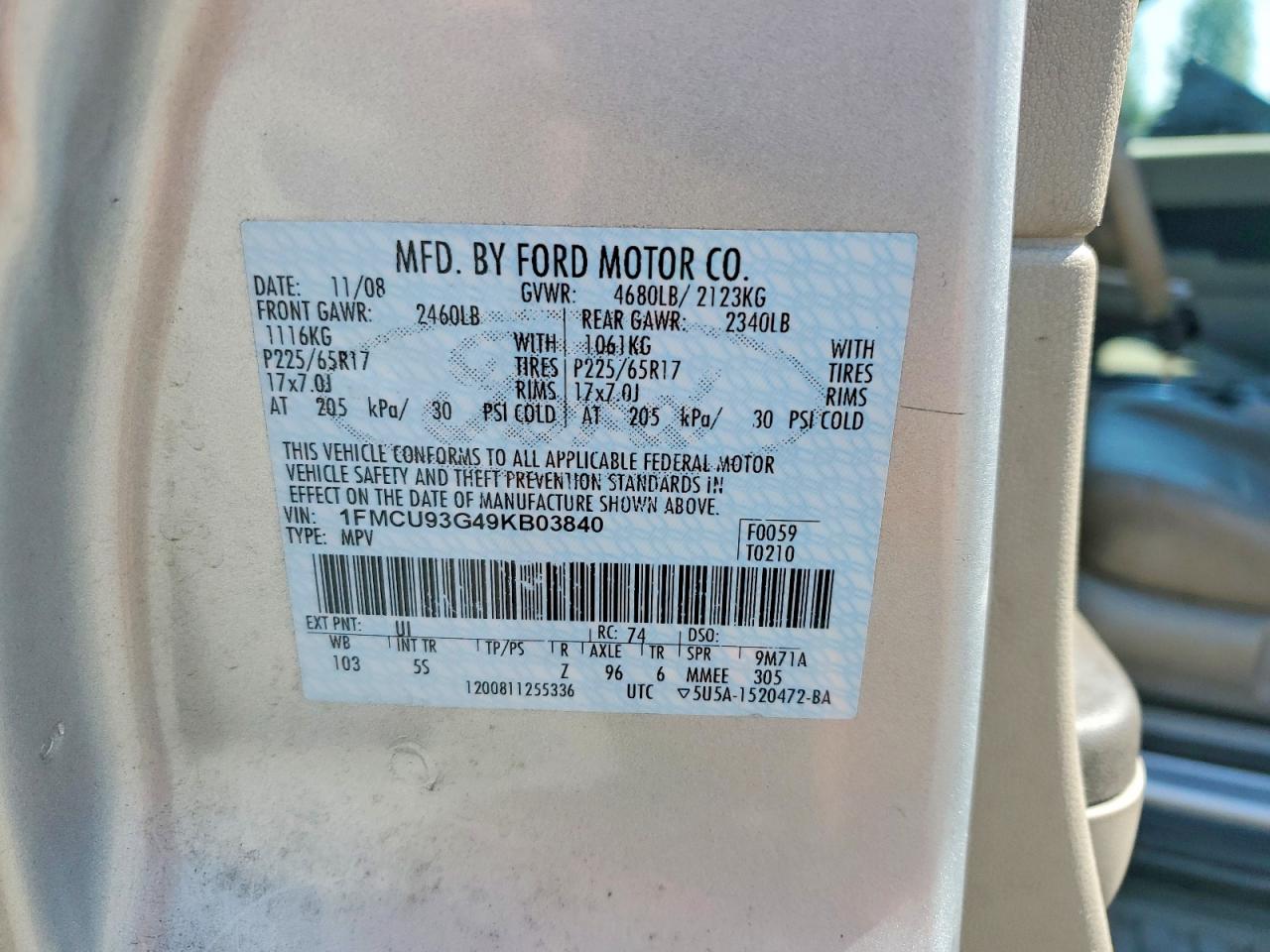 2009 Ford Escape Xlt Silver vin: 1FMCU93G49KB03840