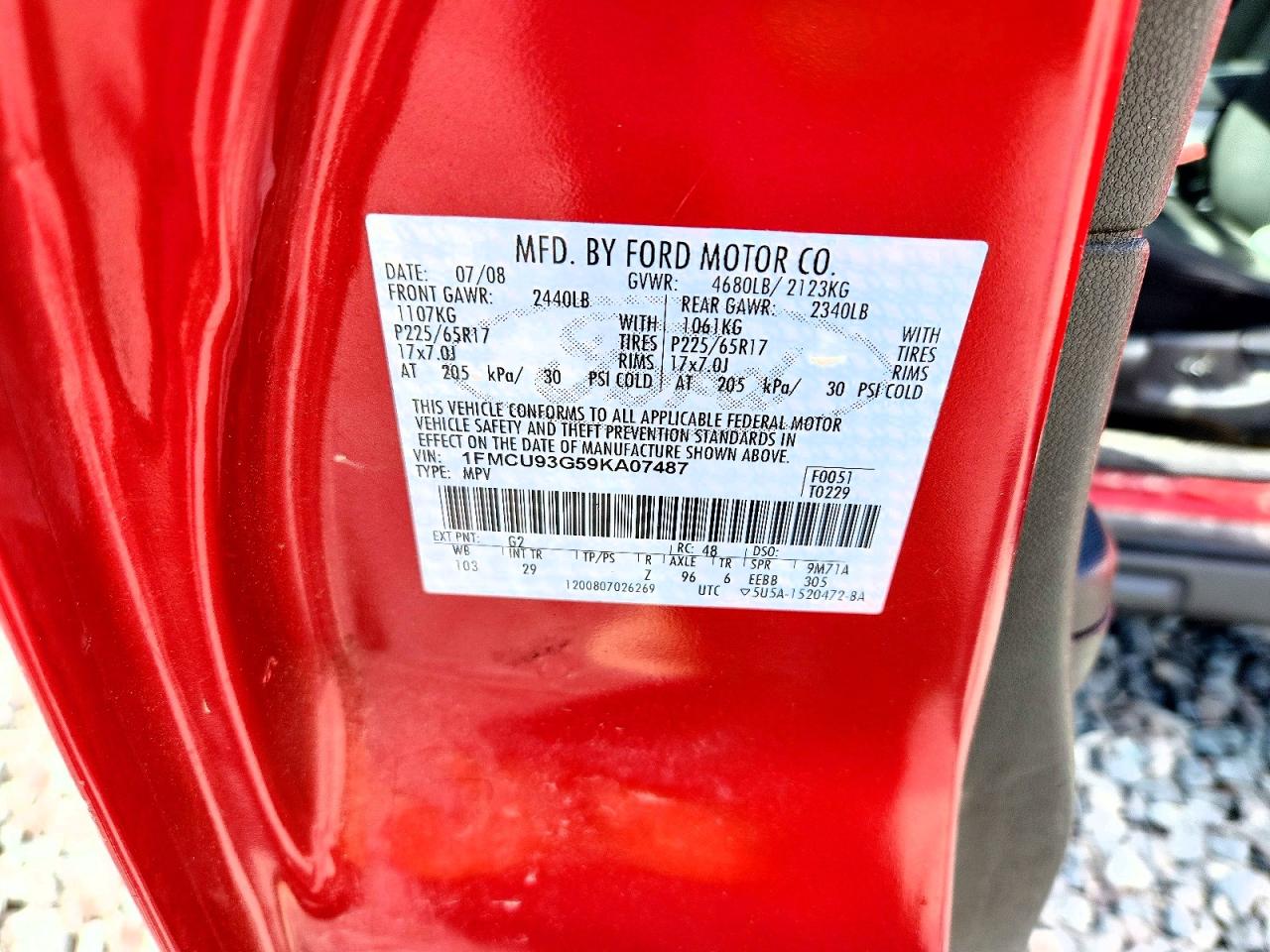 2009 Ford Escape Xlt Red vin: 1FMCU93G59KA07487