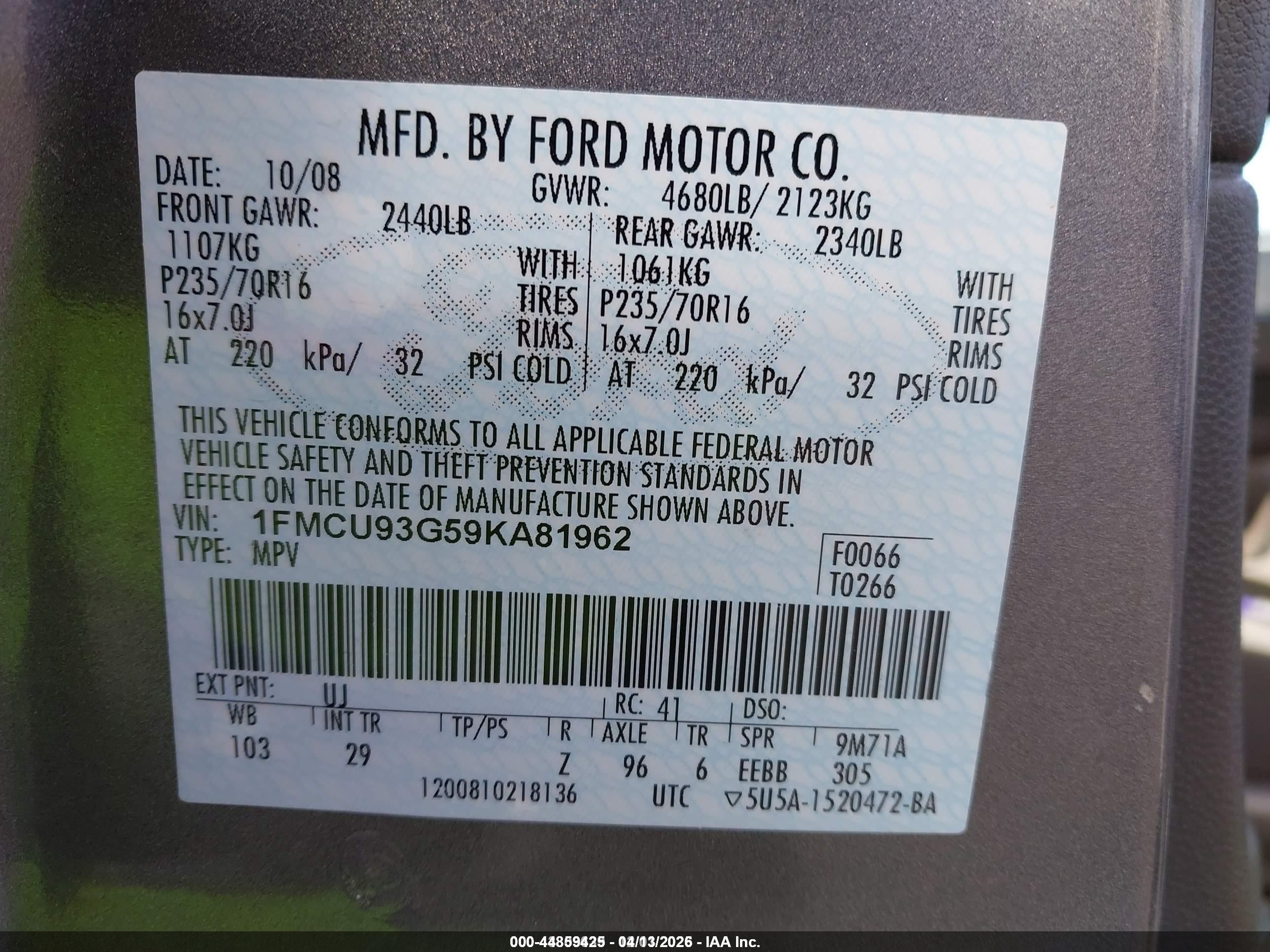 2009 Ford Escape Xlt Gray vin: 1FMCU93G59KA81962
