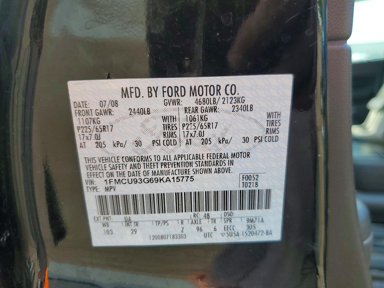 2009 Ford Escape Xlt Black vin: 1FMCU93G69KA15775