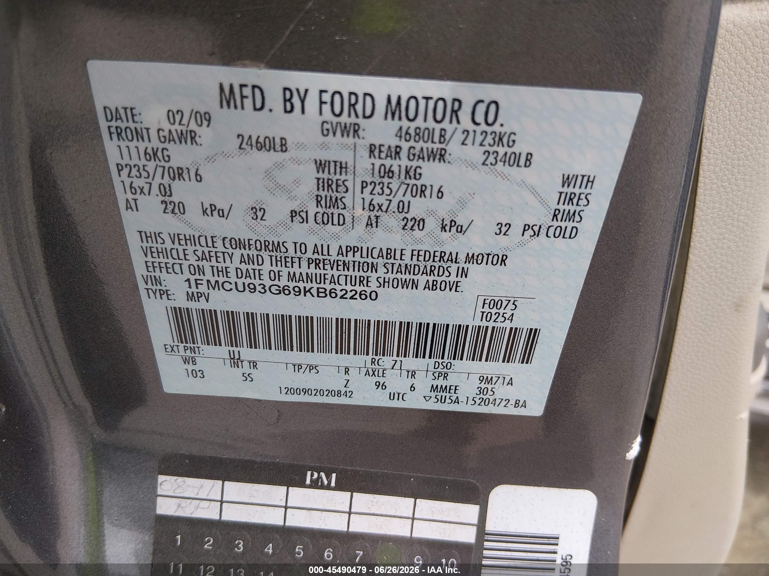 2009 Ford Escape Xlt Gray vin: 1FMCU93G69KB62260