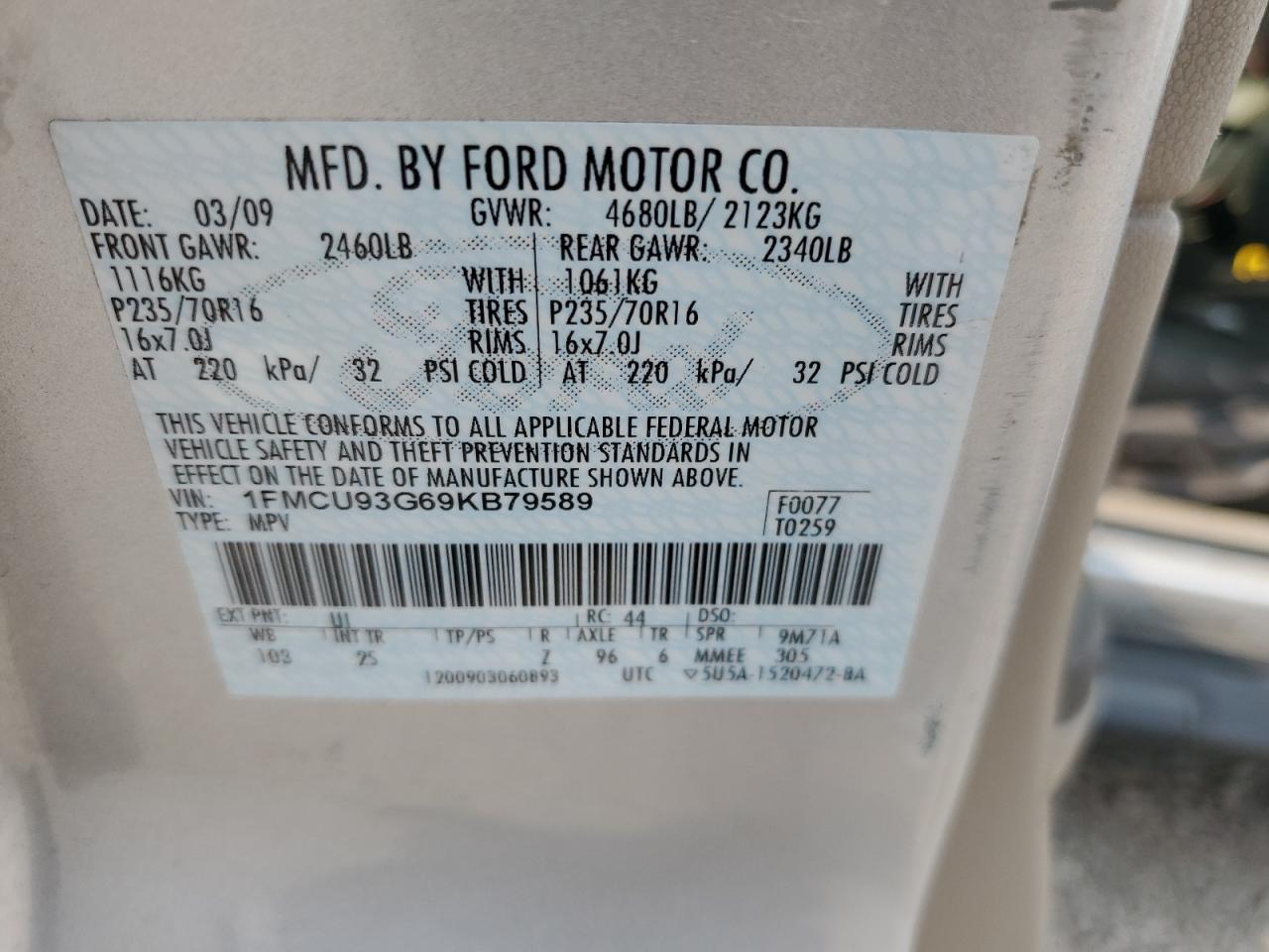 2009 Ford Escape Xlt Silver vin: 1FMCU93G69KB79589
