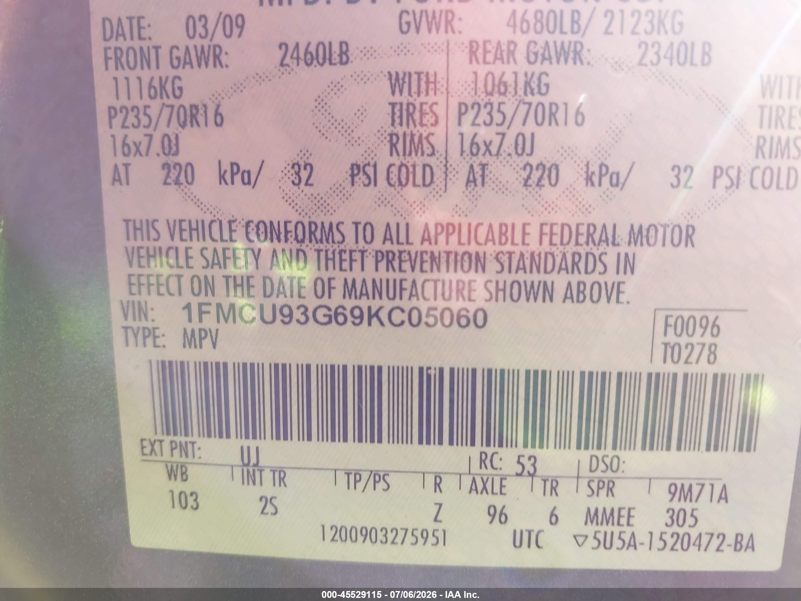 2009 Ford Escape Xlt Gray vin: 1FMCU93G69KC05060