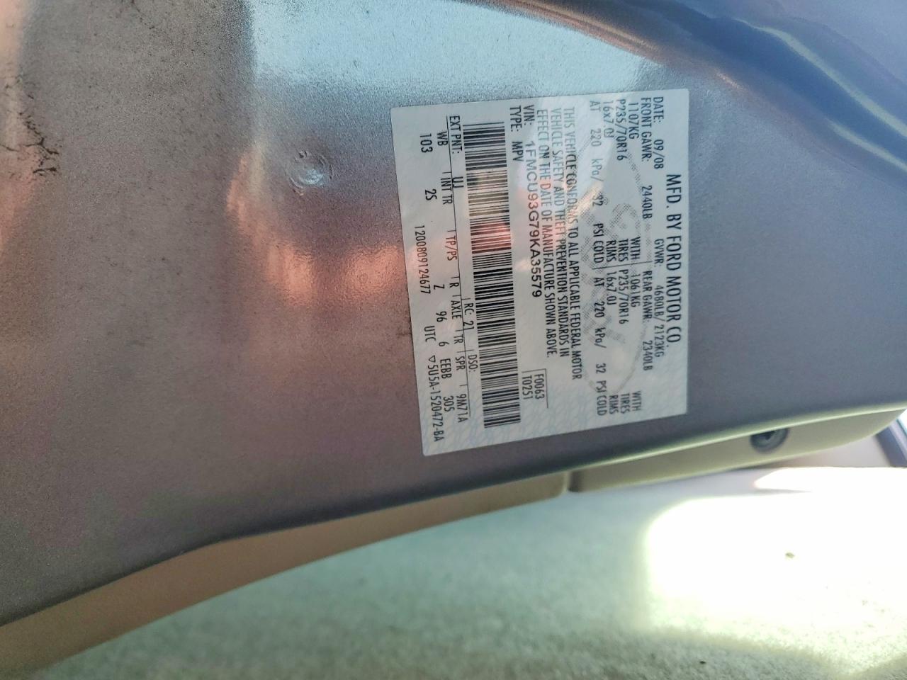 2009 Ford Escape Xlt Gray vin: 1FMCU93G79KA35579