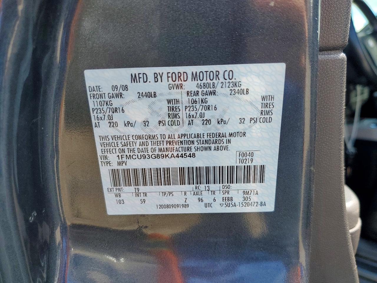 2009 Ford Escape Xlt Charcoal vin: 1FMCU93G89KA44548