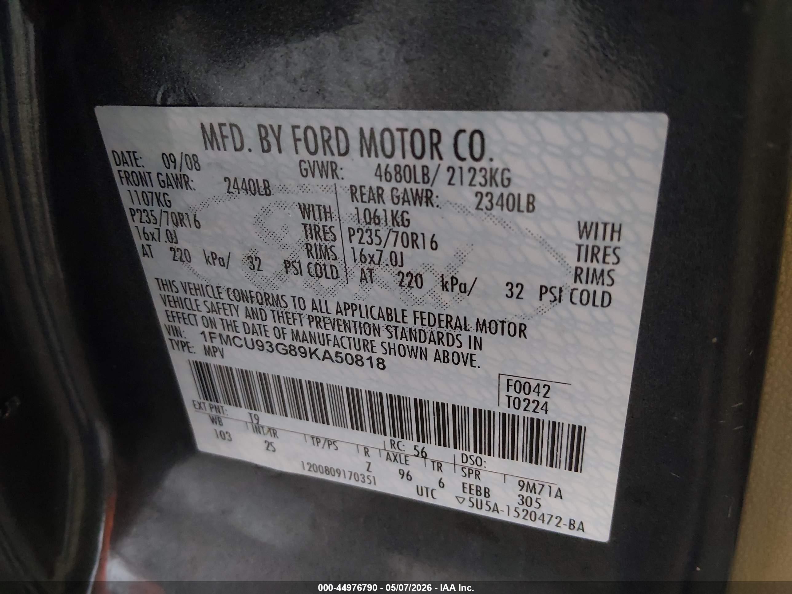 2009 Ford Escape Xlt Серый vin: 1FMCU93G89KA50818