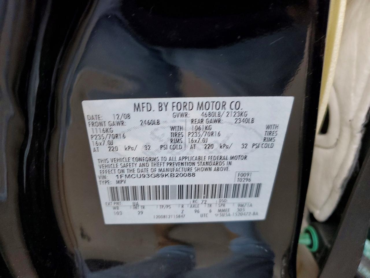 2009 Ford Escape Xlt Black vin: 1FMCU93G89KB20088