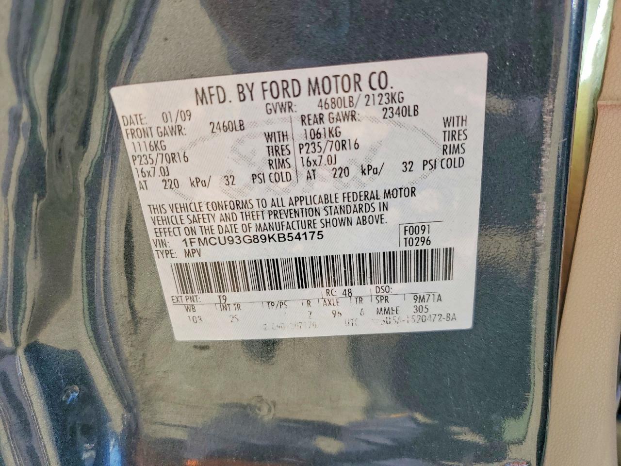 2009 Ford Escape Xlt Gray vin: 1FMCU93G89KB54175