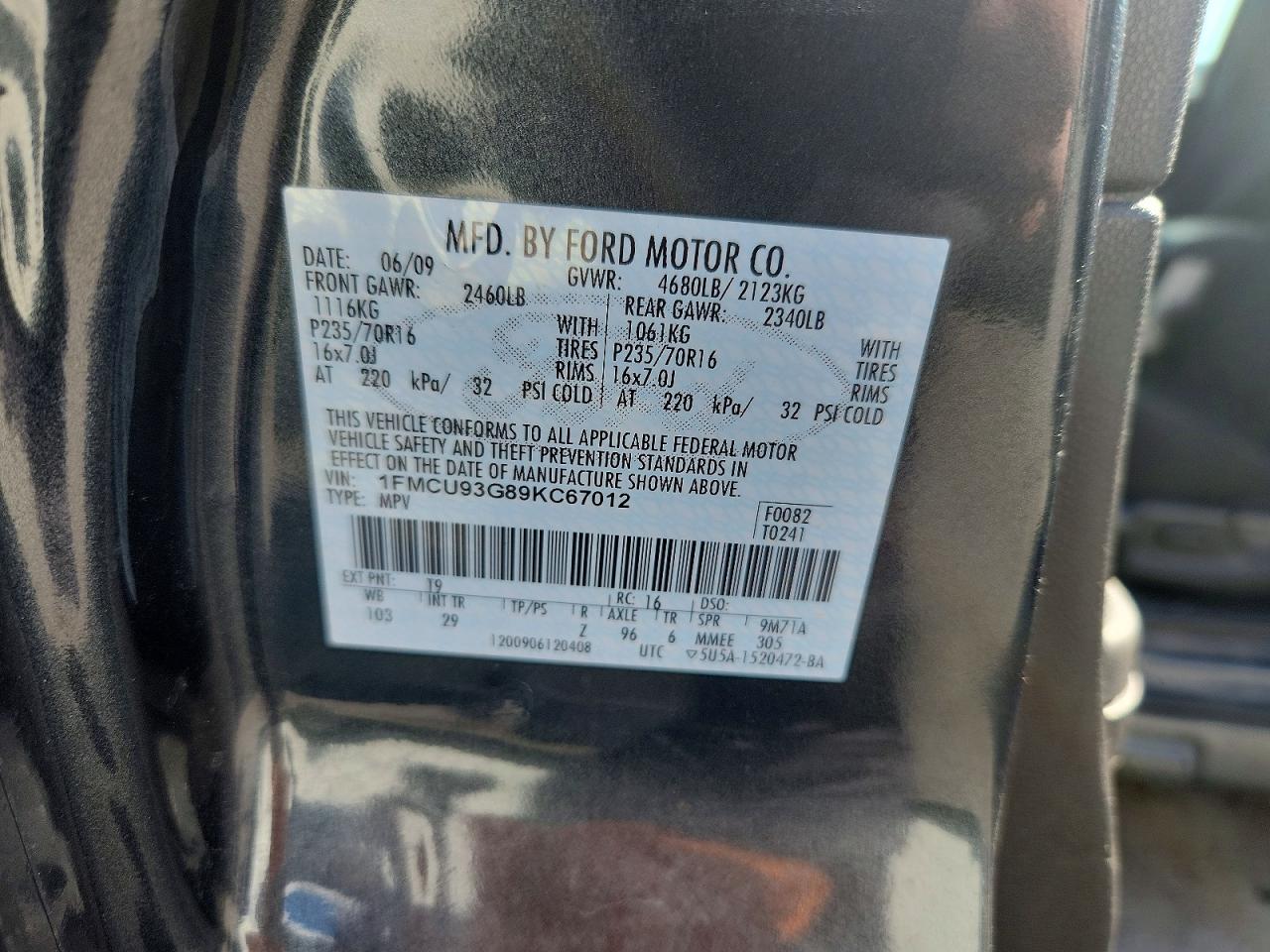 2009 Ford Escape Xlt Charcoal vin: 1FMCU93G89KC67012