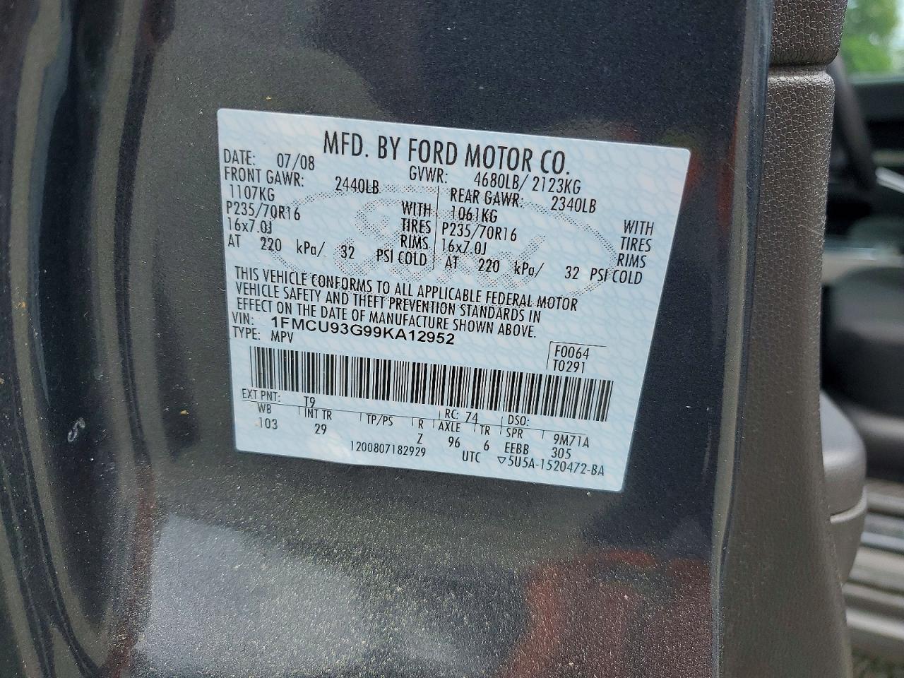 2009 Ford Escape Xlt Gray vin: 1FMCU93G99KA12952