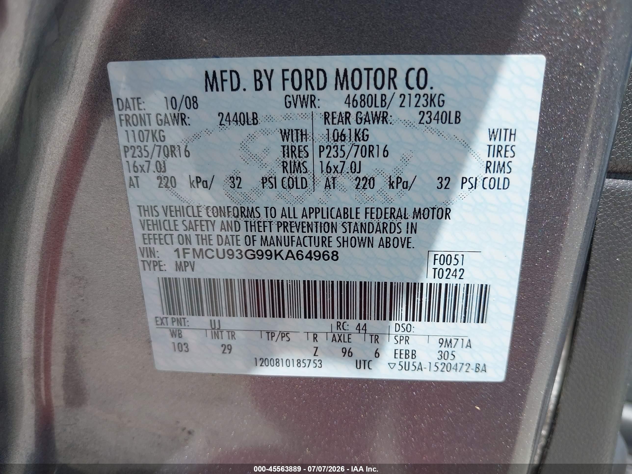2009 Ford Escape Xlt Gray vin: 1FMCU93G99KA64968