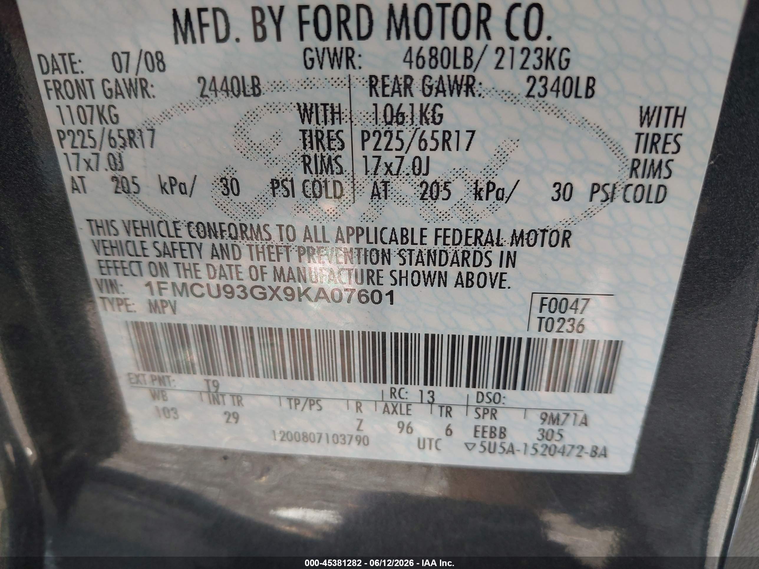 2009 Ford Escape Xlt Серый vin: 1FMCU93GX9KA07601