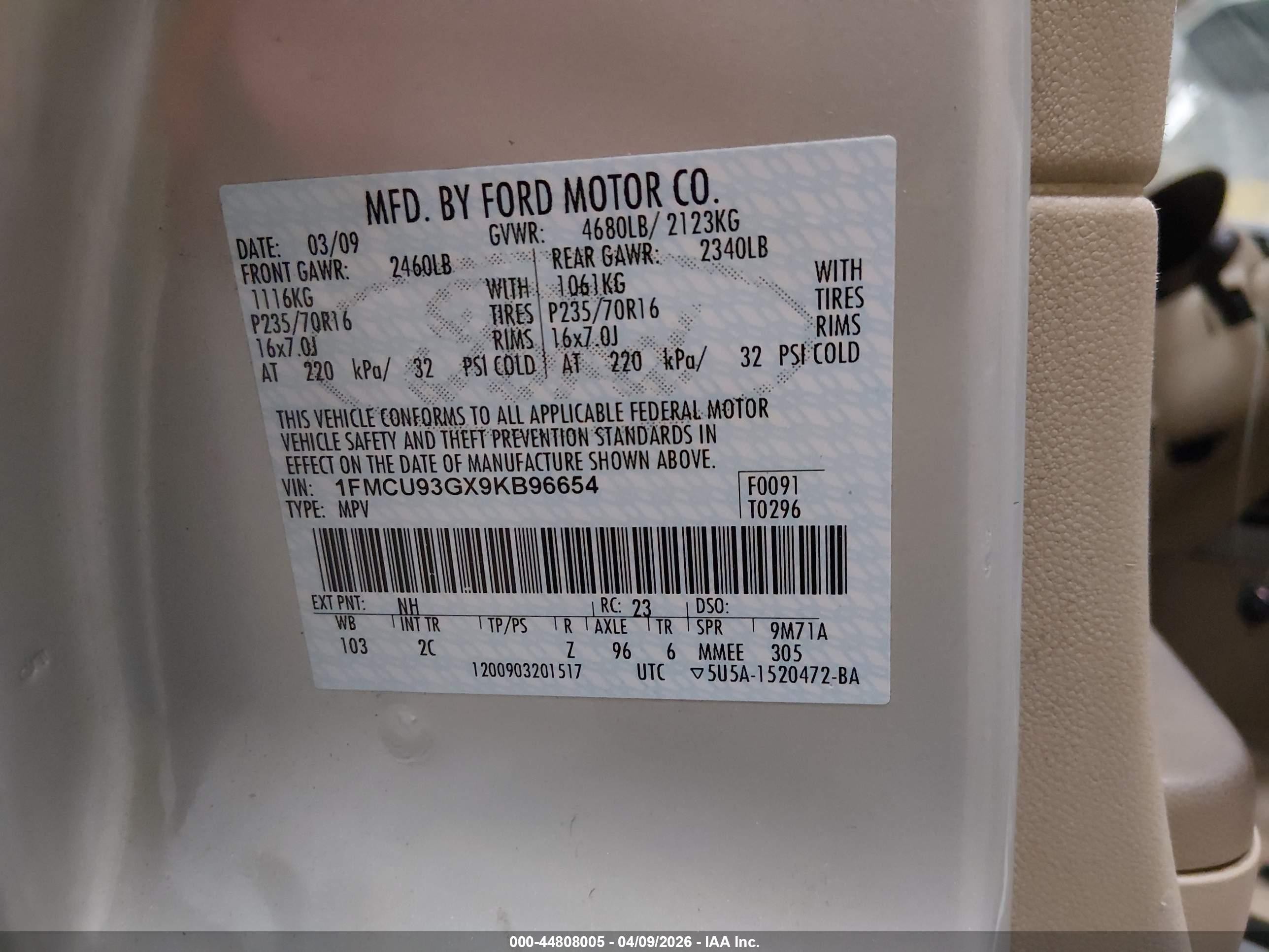 2009 Ford Escape Xlt Gray vin: 1FMCU93GX9KB96654
