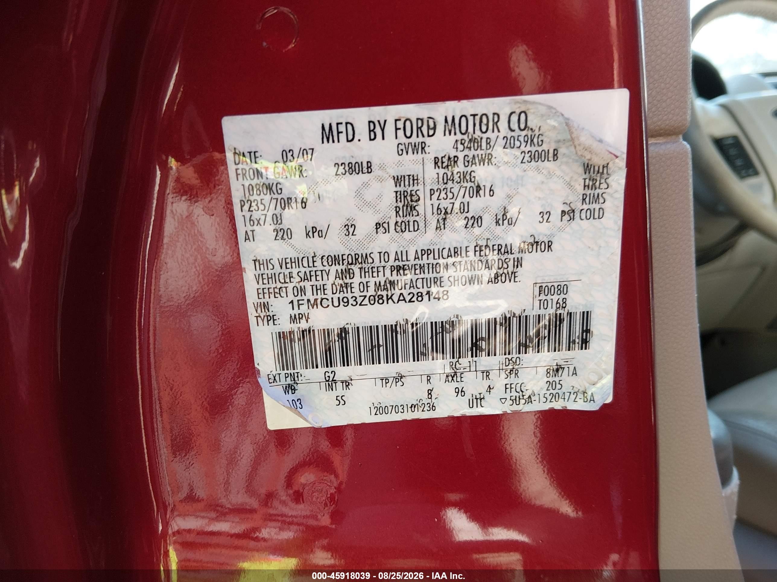 2008 Ford Escape Xlt Red vin: 1FMCU93Z08KA28148