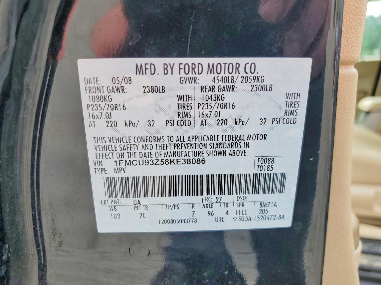 2008 Ford Escape Xlt Black vin: 1FMCU93Z58KE38086