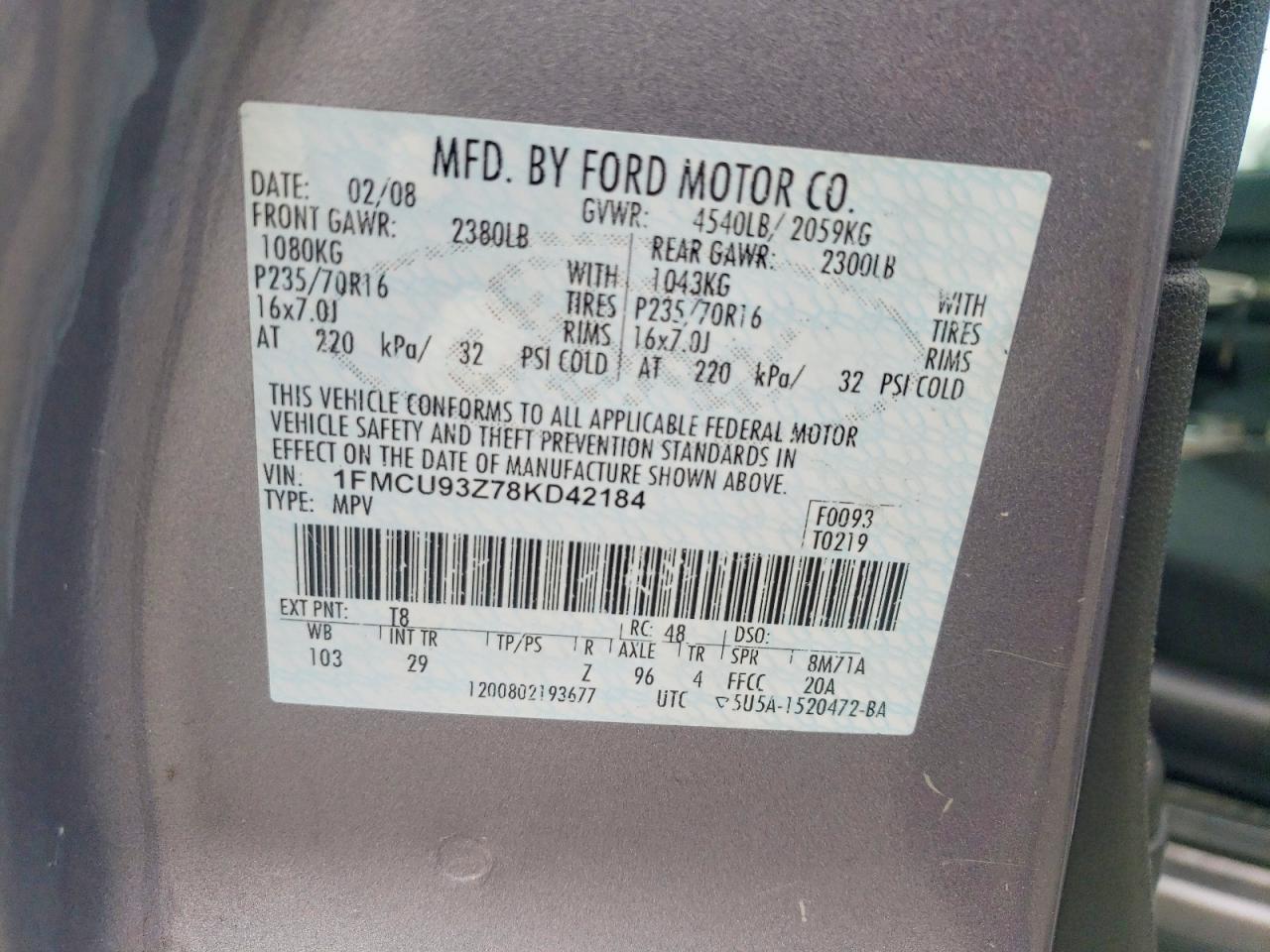 2008 Ford Escape Xlt Gray vin: 1FMCU93Z78KD42184