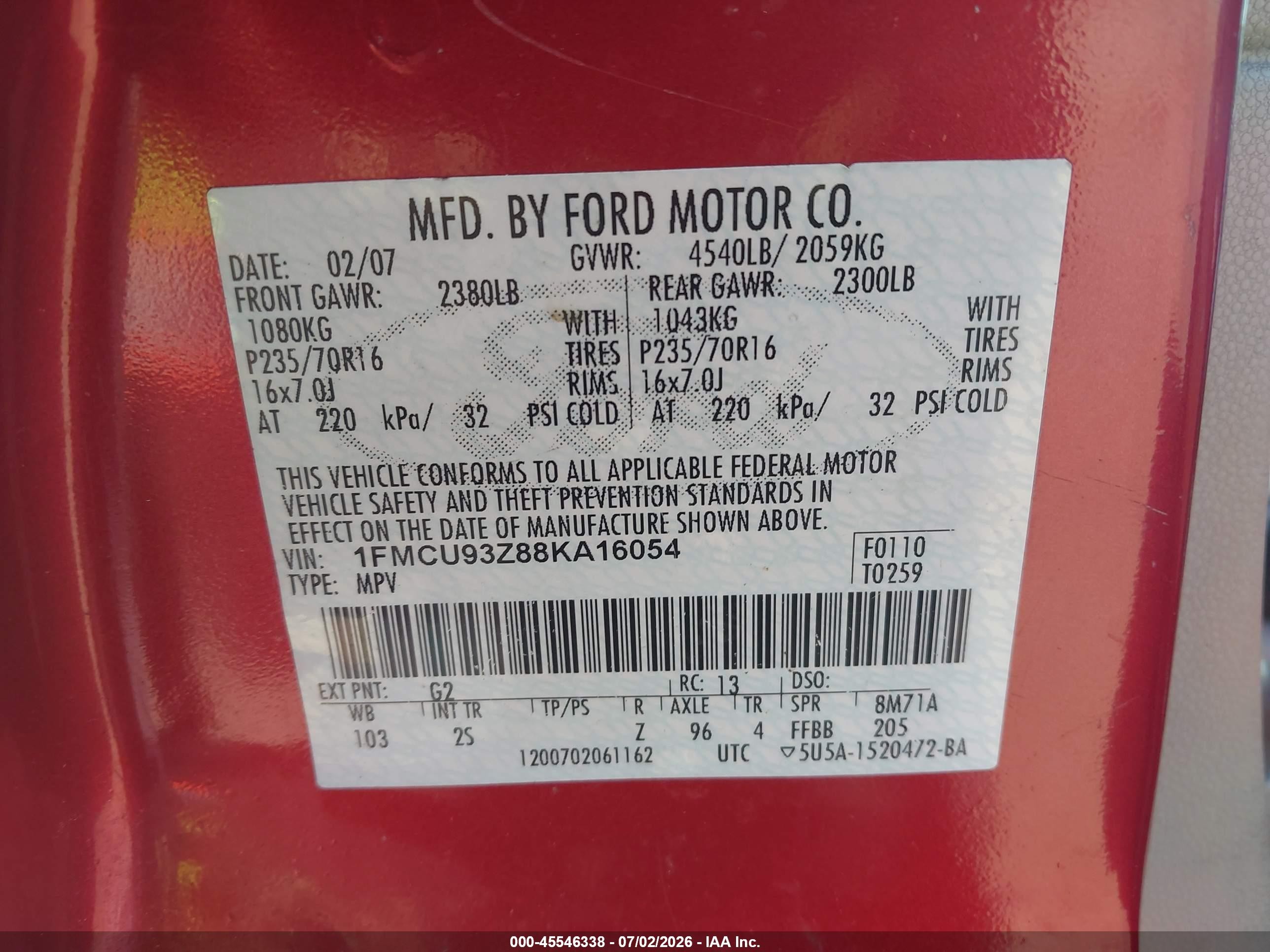 2008 Ford Escape Xlt Red vin: 1FMCU93Z88KA16054