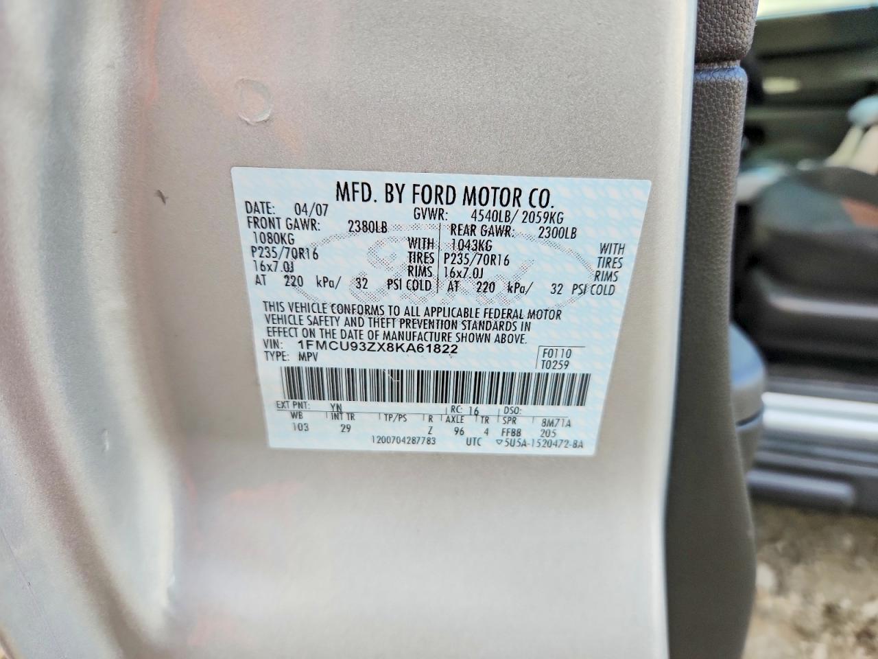 2008 Ford Escape Xlt Серебряный vin: 1FMCU93ZX8KA61822