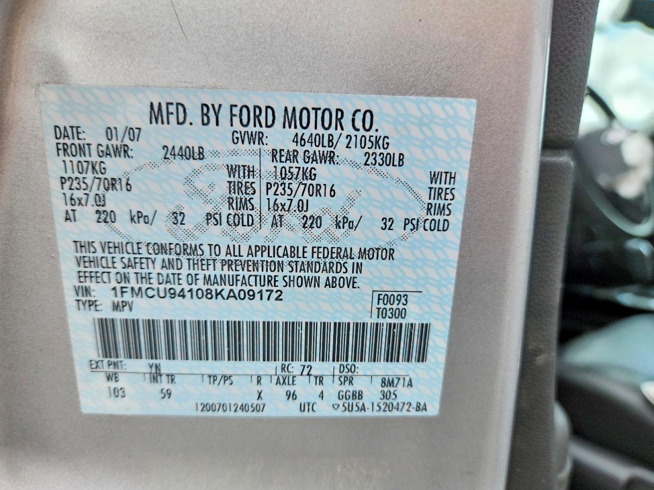 2008 Ford Escape Limited Серебряный vin: 1FMCU94108KA09172
