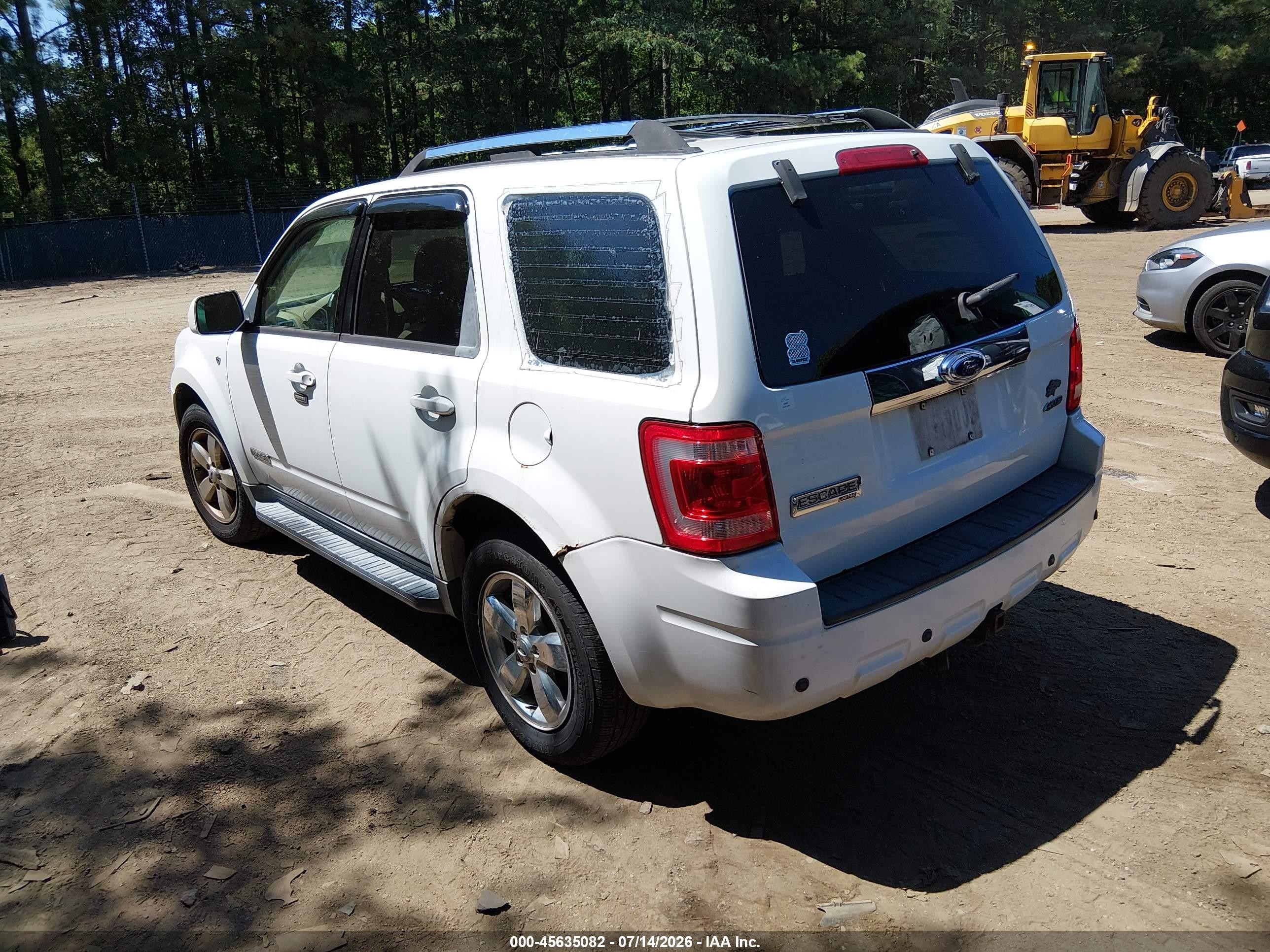 2008 Ford Escape Limited White vin: 1FMCU94118KC41098