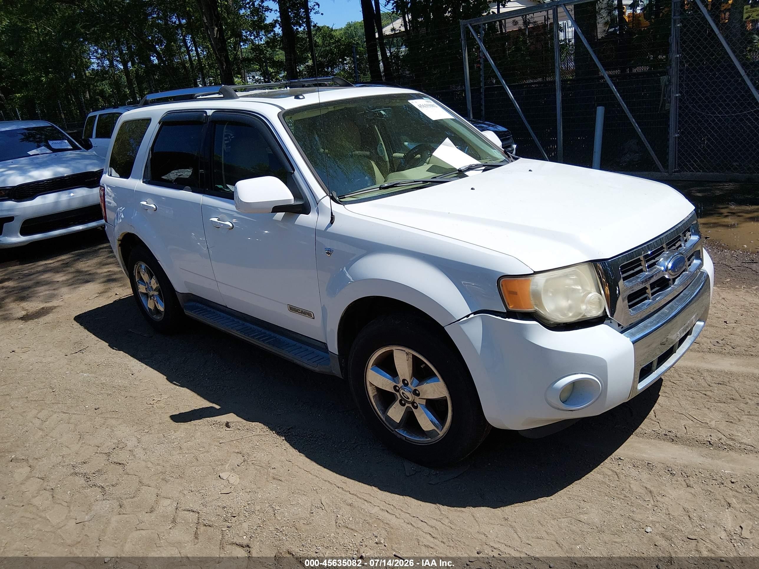 2008 Ford Escape Limited White vin: 1FMCU94118KC41098