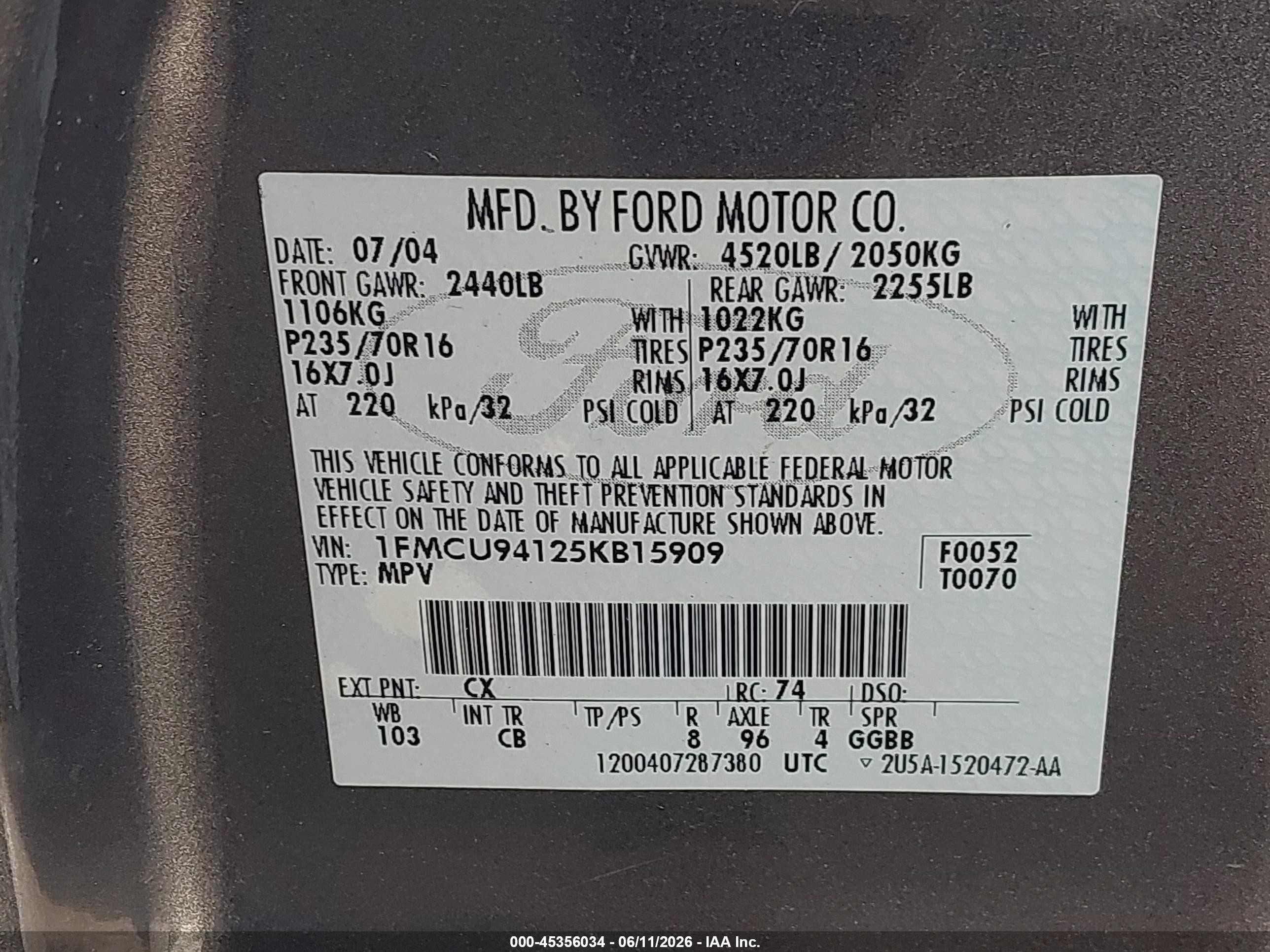 2005 Ford Escape Limited Gray vin: 1FMCU94125KB15909